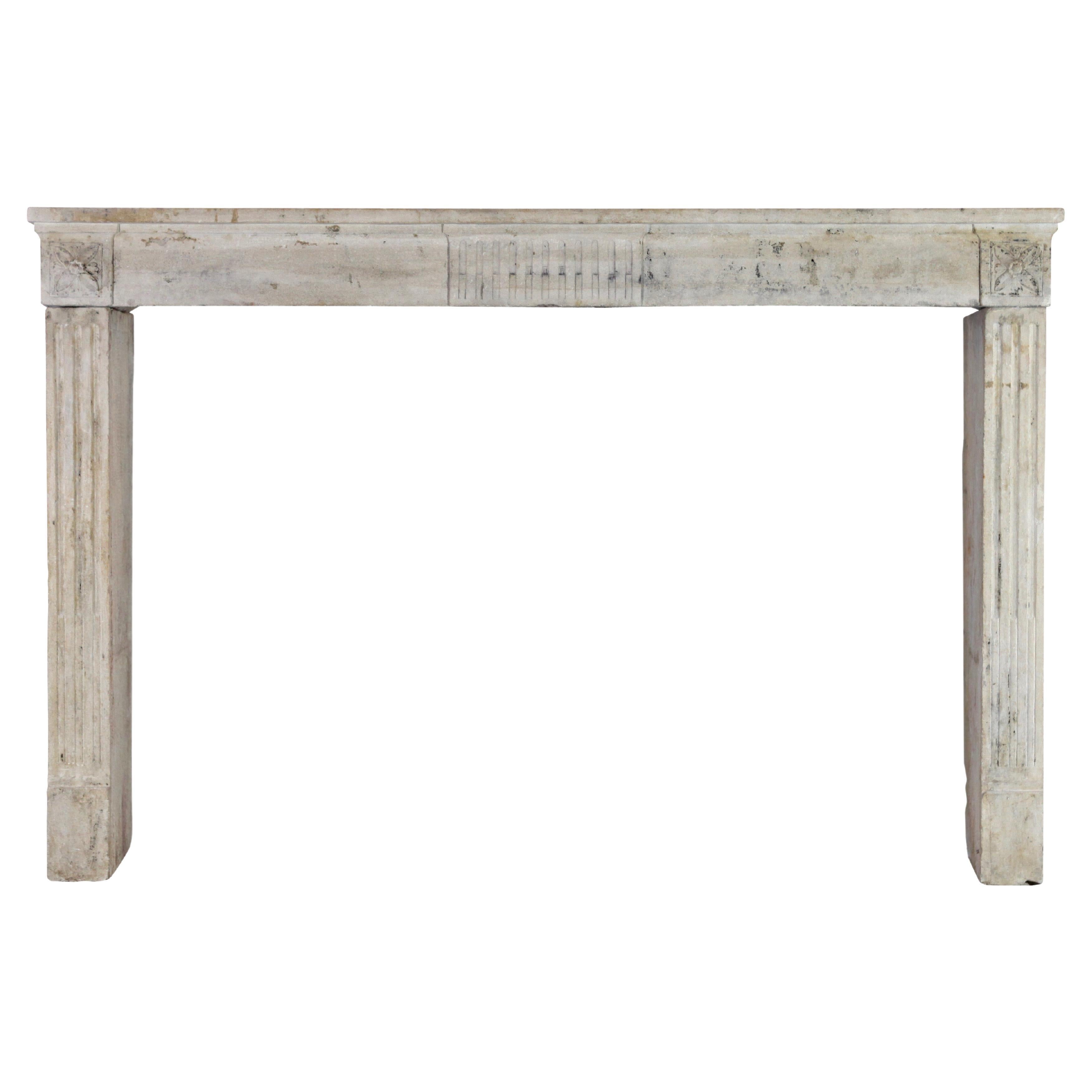18th French Country Limestone Original Fireplace Mantle