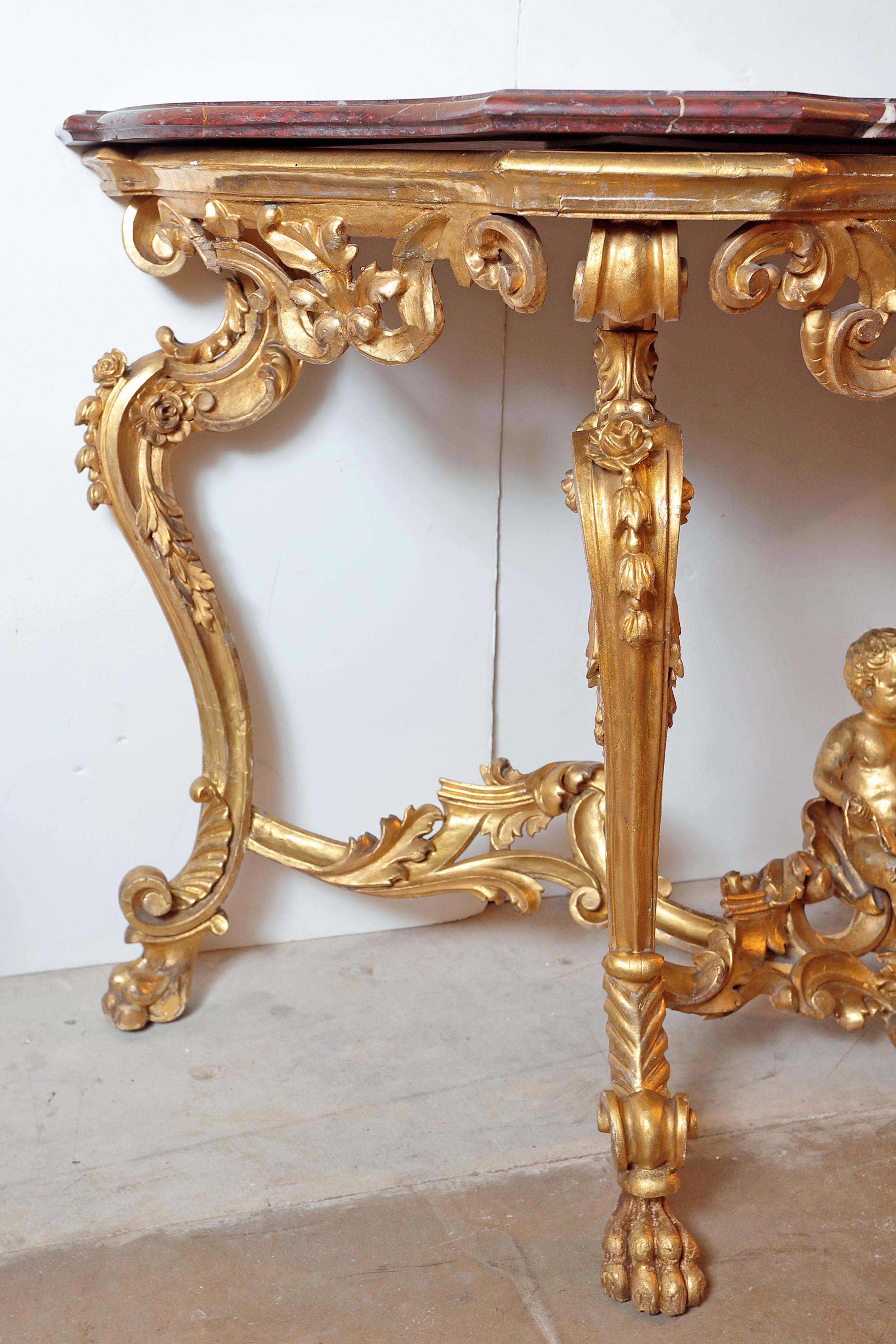 18th French Gilt Carved Louis XV Console In Good Condition In Dallas, TX