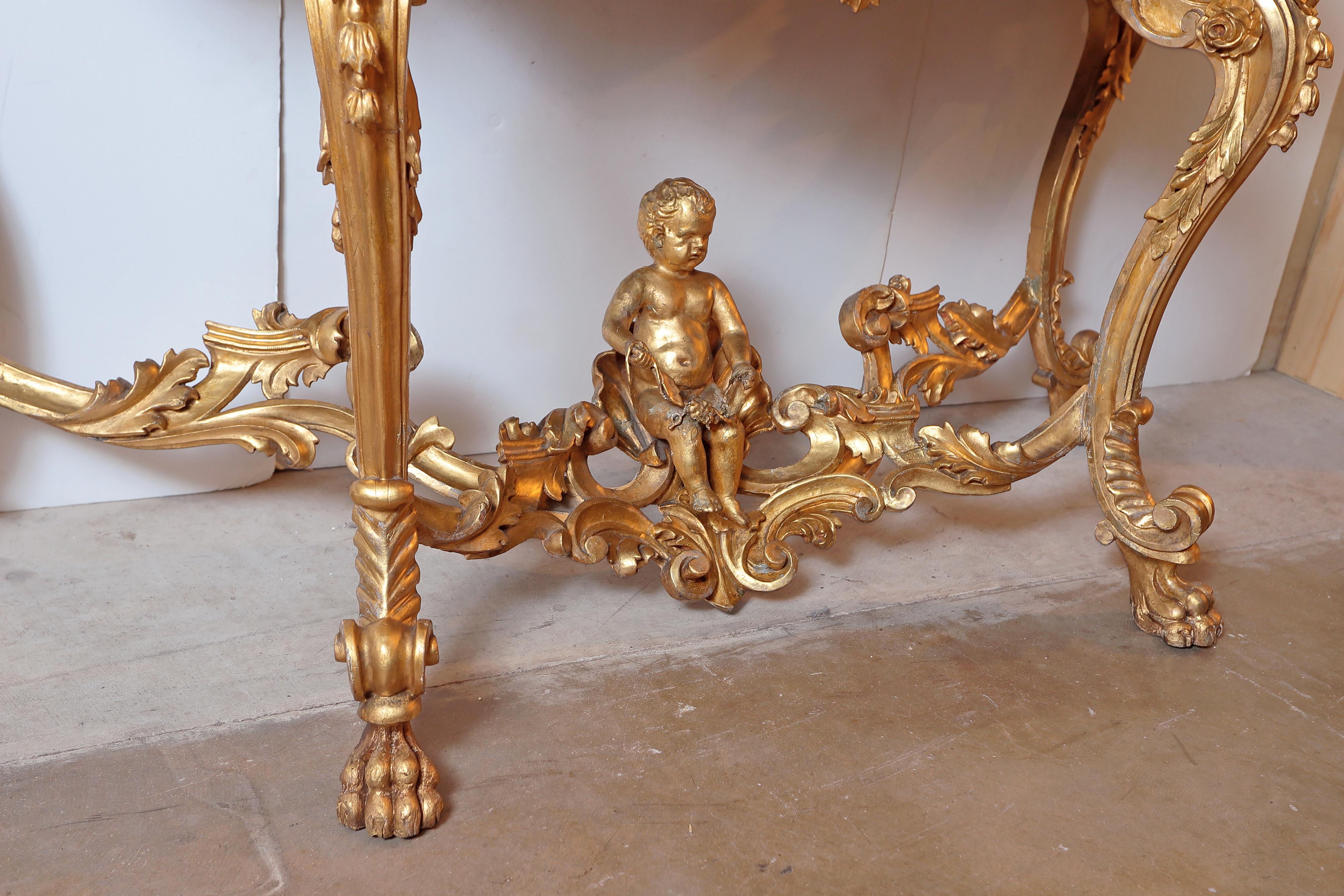 18th Century 18th French Gilt Carved Louis XV Console