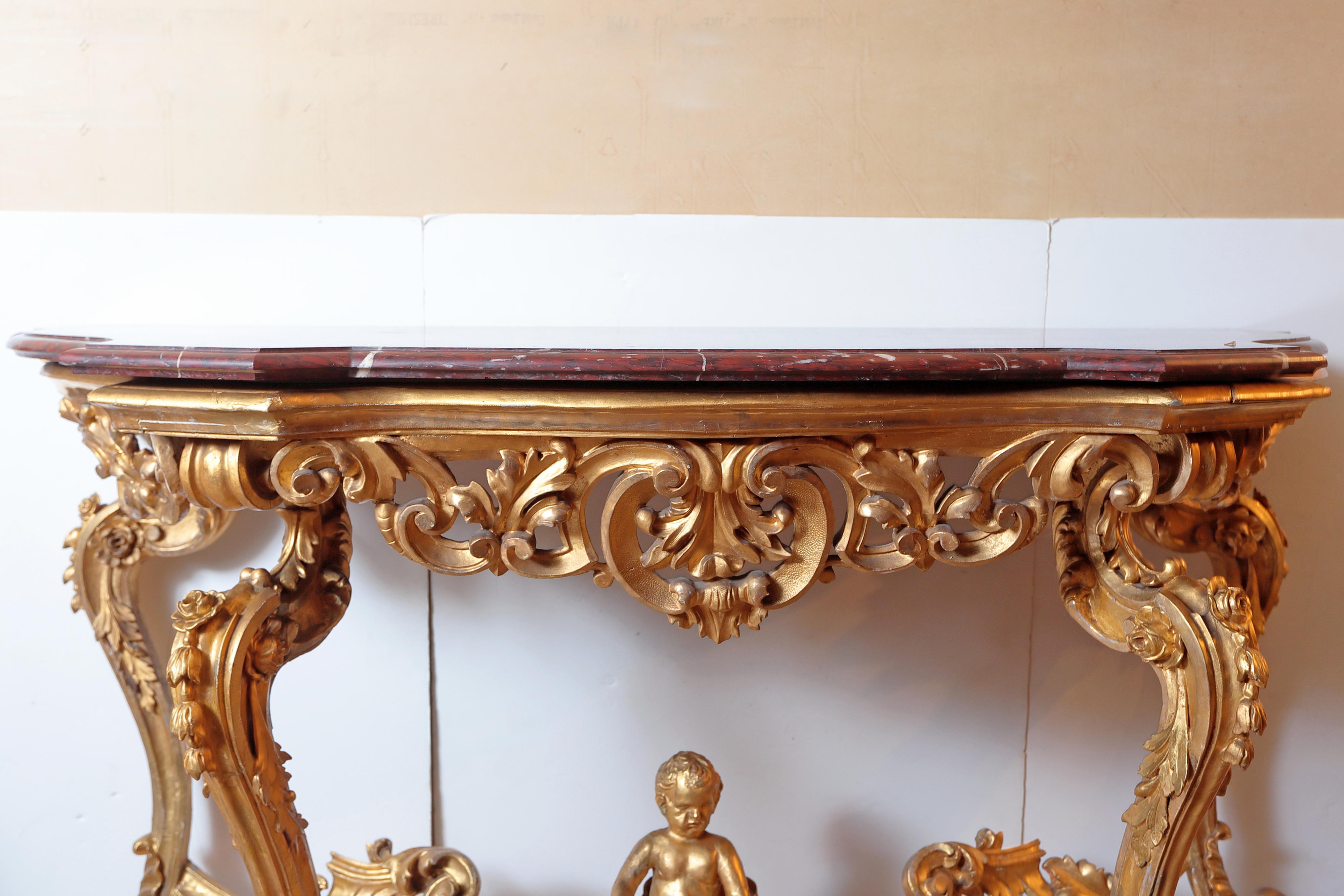 Giltwood 18th French Gilt Carved Louis XV Console