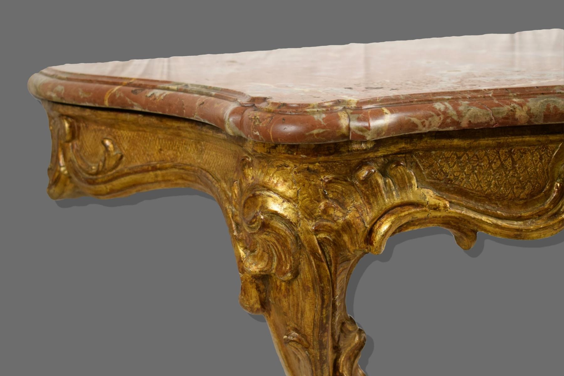 Marble 18th French Louis XV Giltwood Teardrop Table Console