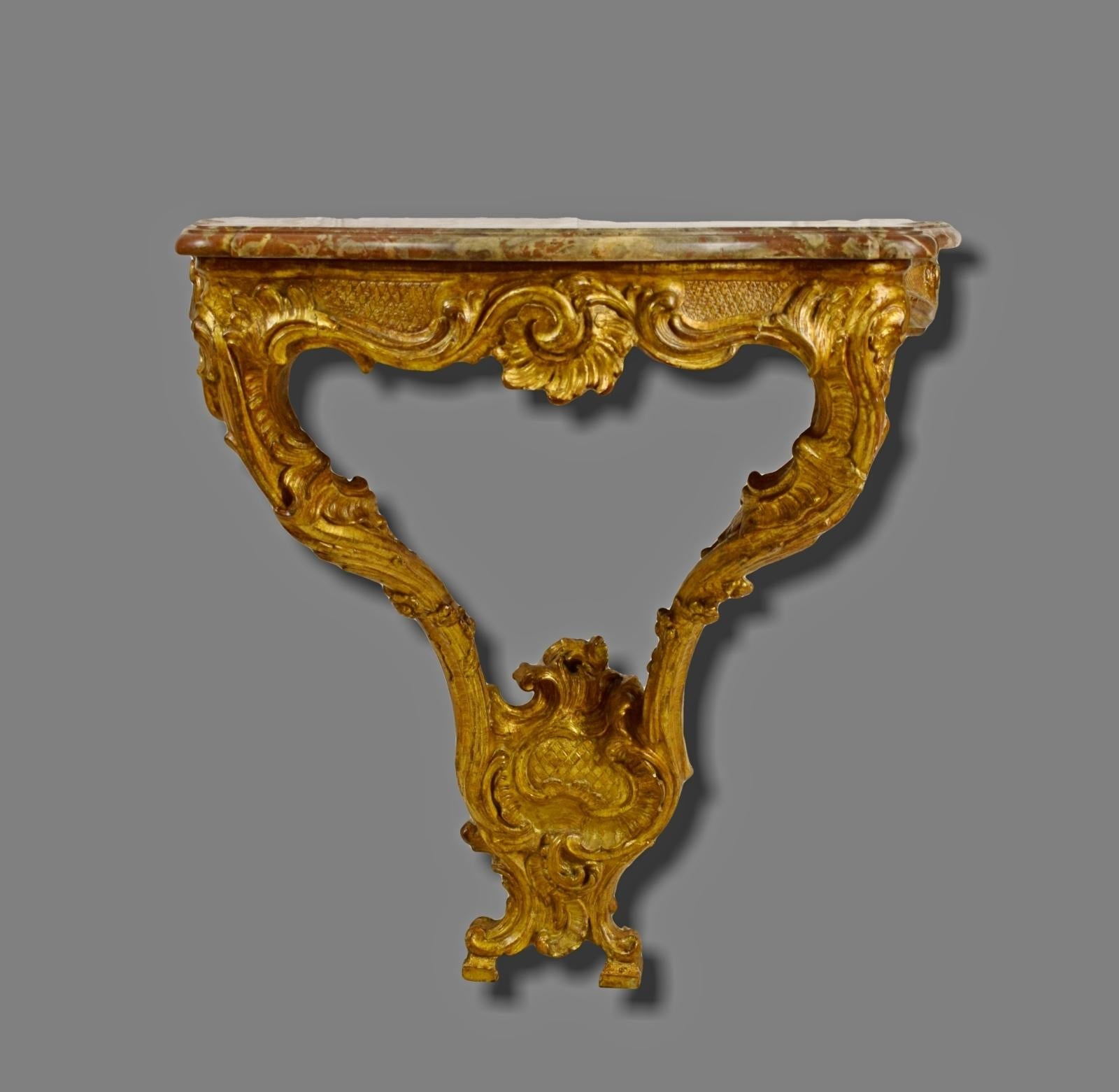 18th French Louis XV Giltwood Teardrop Table Console 1