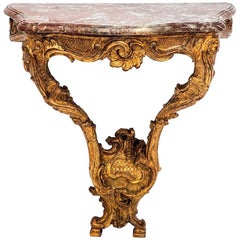 18th French Louis XV Giltwood Teardrop Table Console