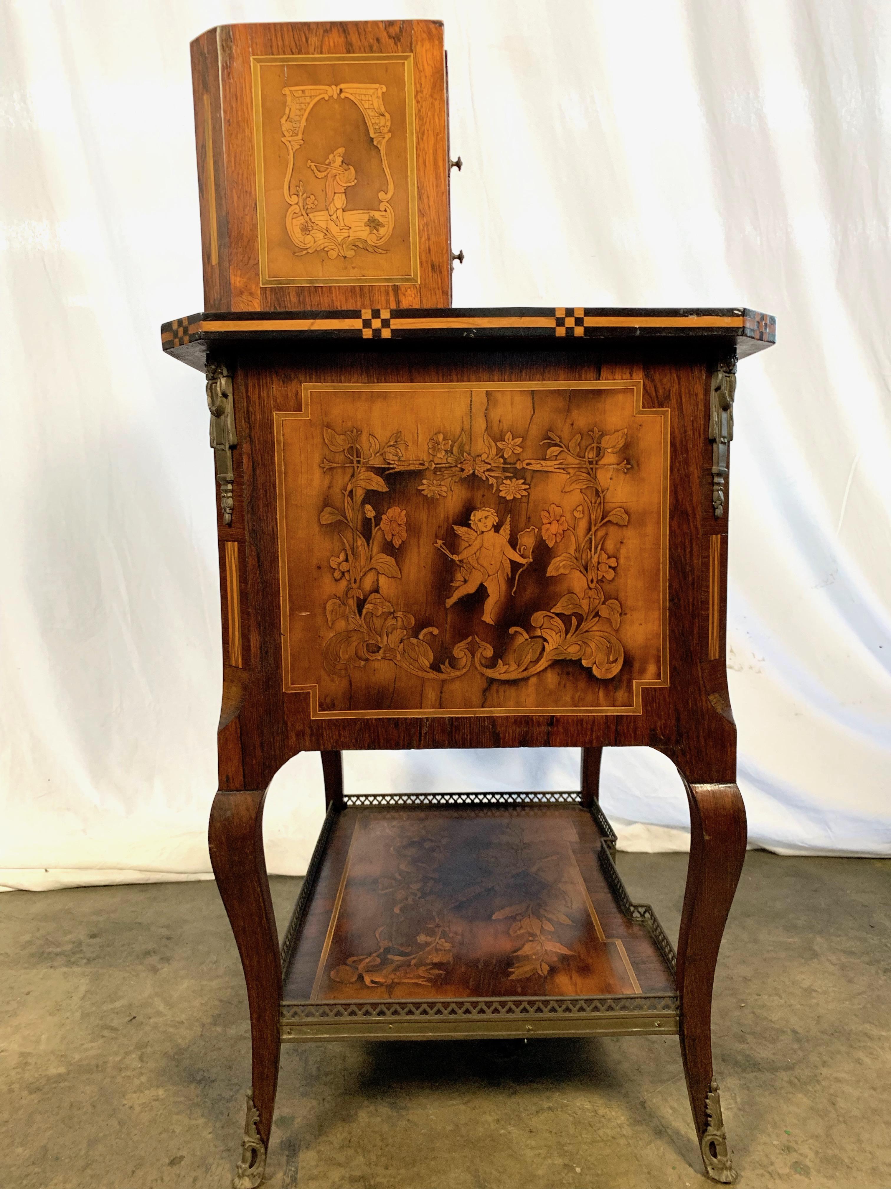 Carved 18th French Satinwood and Marquetry Inlaid Desk For Sale
