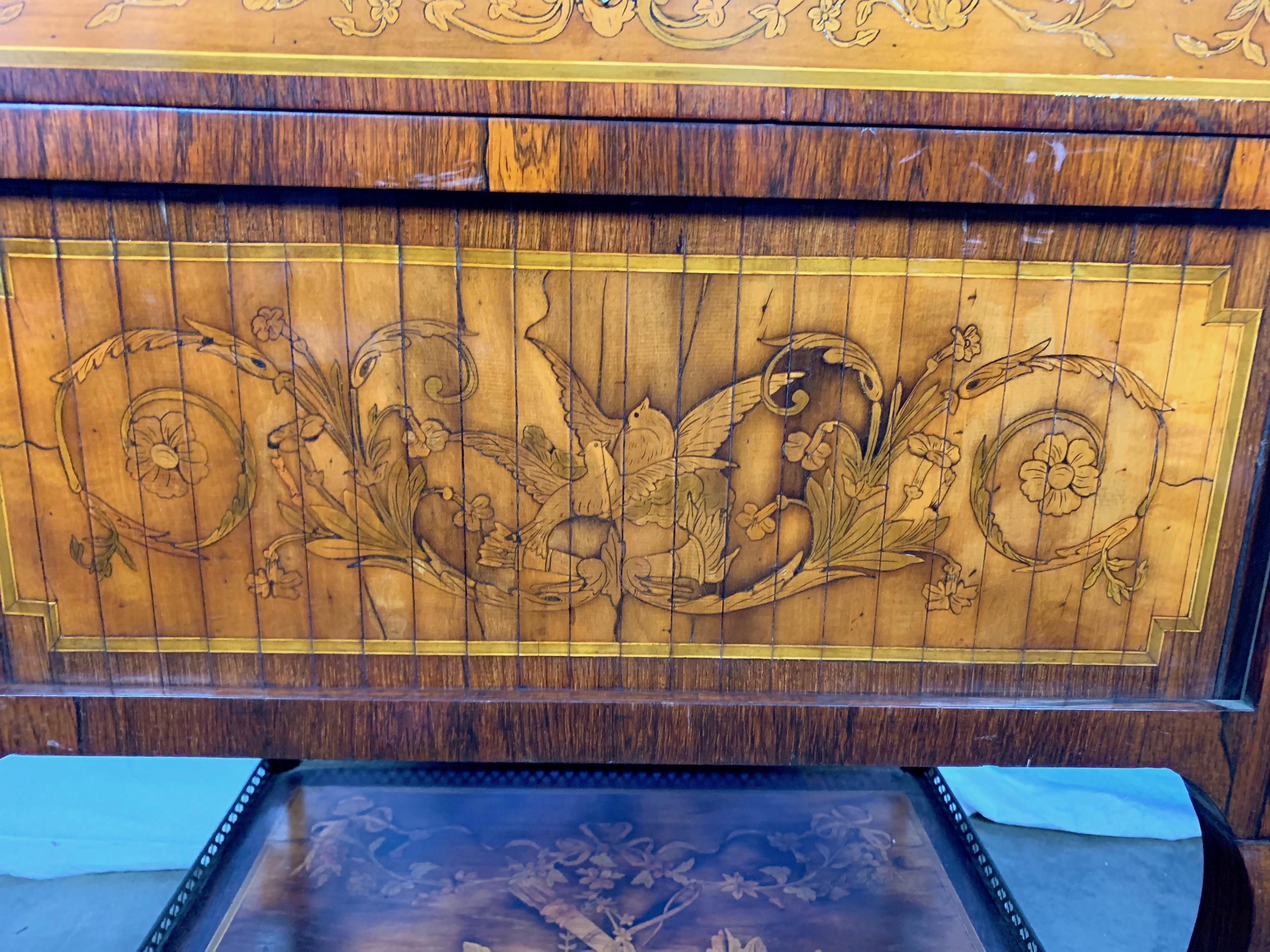 Wood 18th French Satinwood and Marquetry Inlaid Desk For Sale