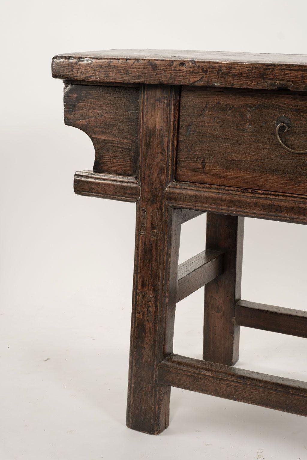 Steel 18th French Walnut Console Table in Chinese Style For Sale