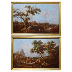 18th, Giuseppe Zais Attributed Italian Oil on Canvas Archaic Landscapes