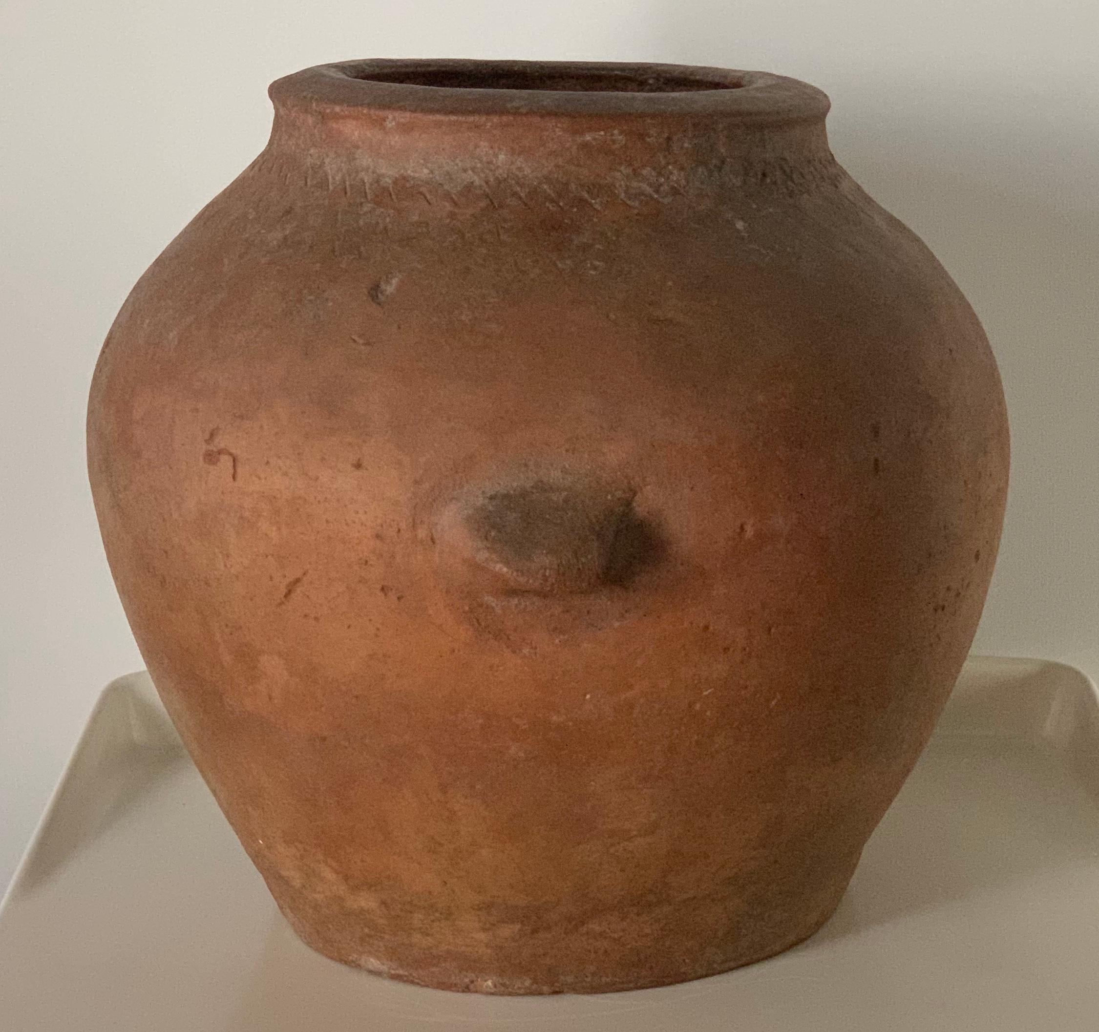 18th Century Handmade Terracotta Olive Jar, Vase with Two Handles, Spain 5