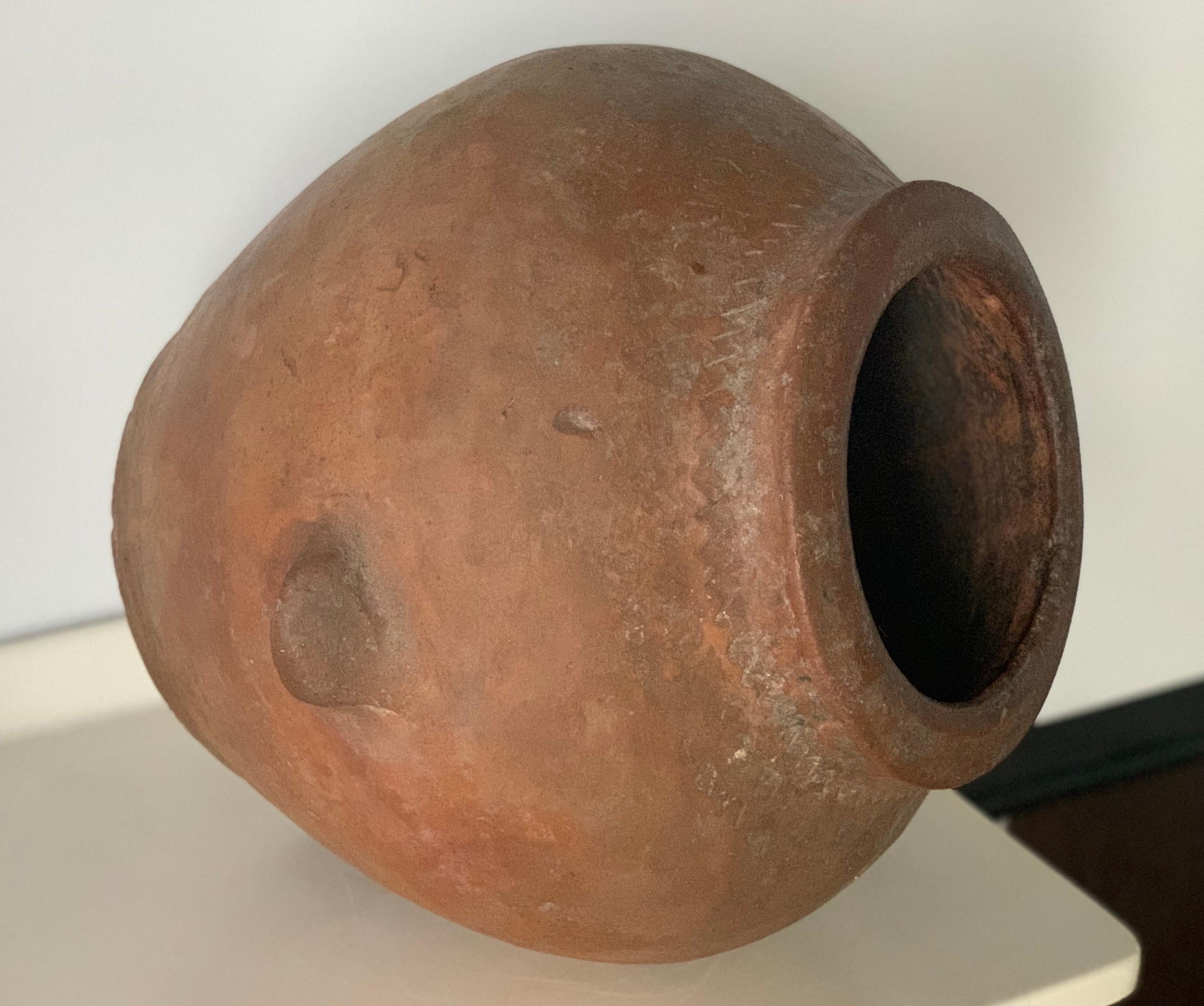 18th Century Handmade Terracotta Olive Jar, Vase with Two Handles, Spain 6