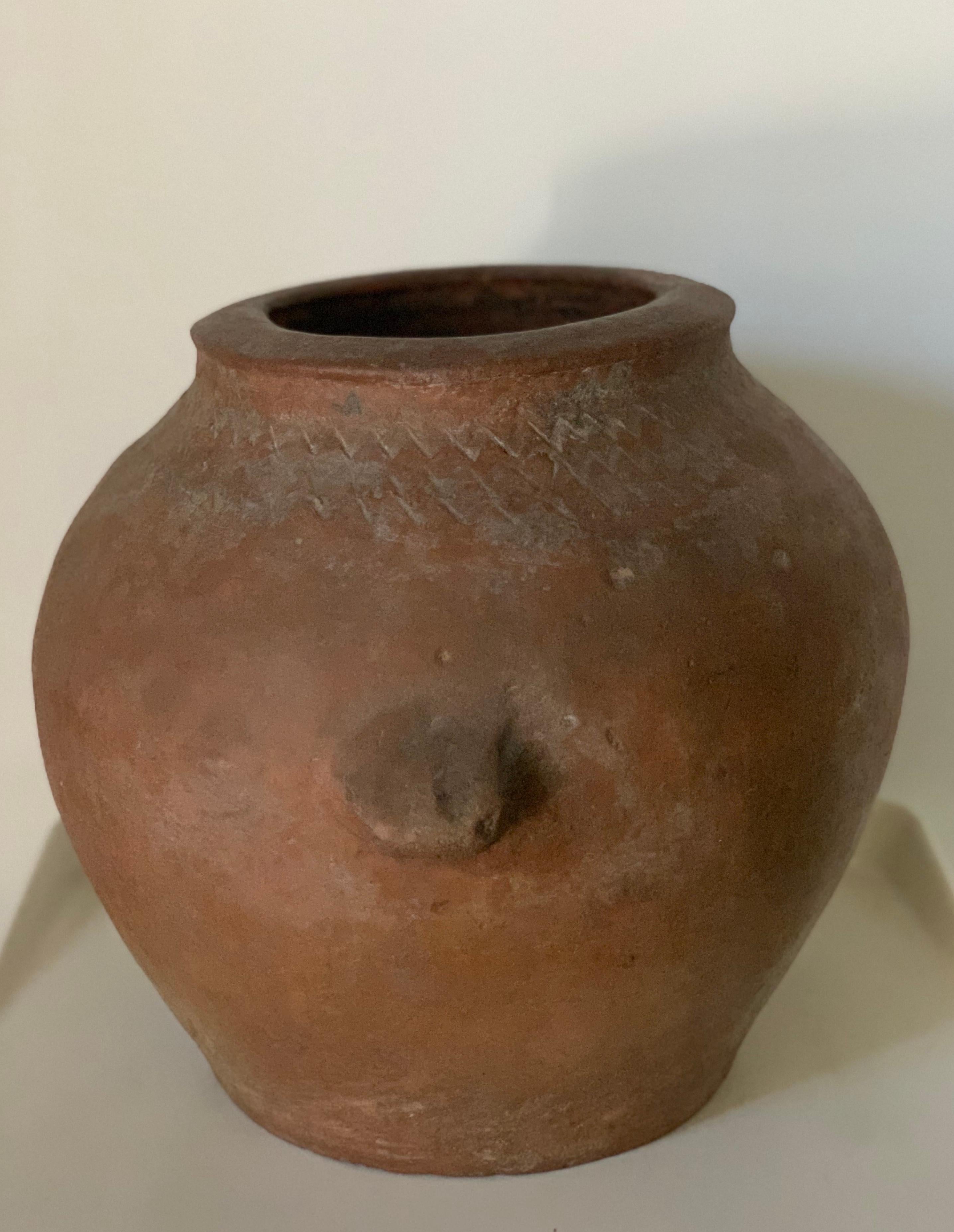 Baroque 18th Century Handmade Terracotta Olive Jar, Vase with Two Handles, Spain