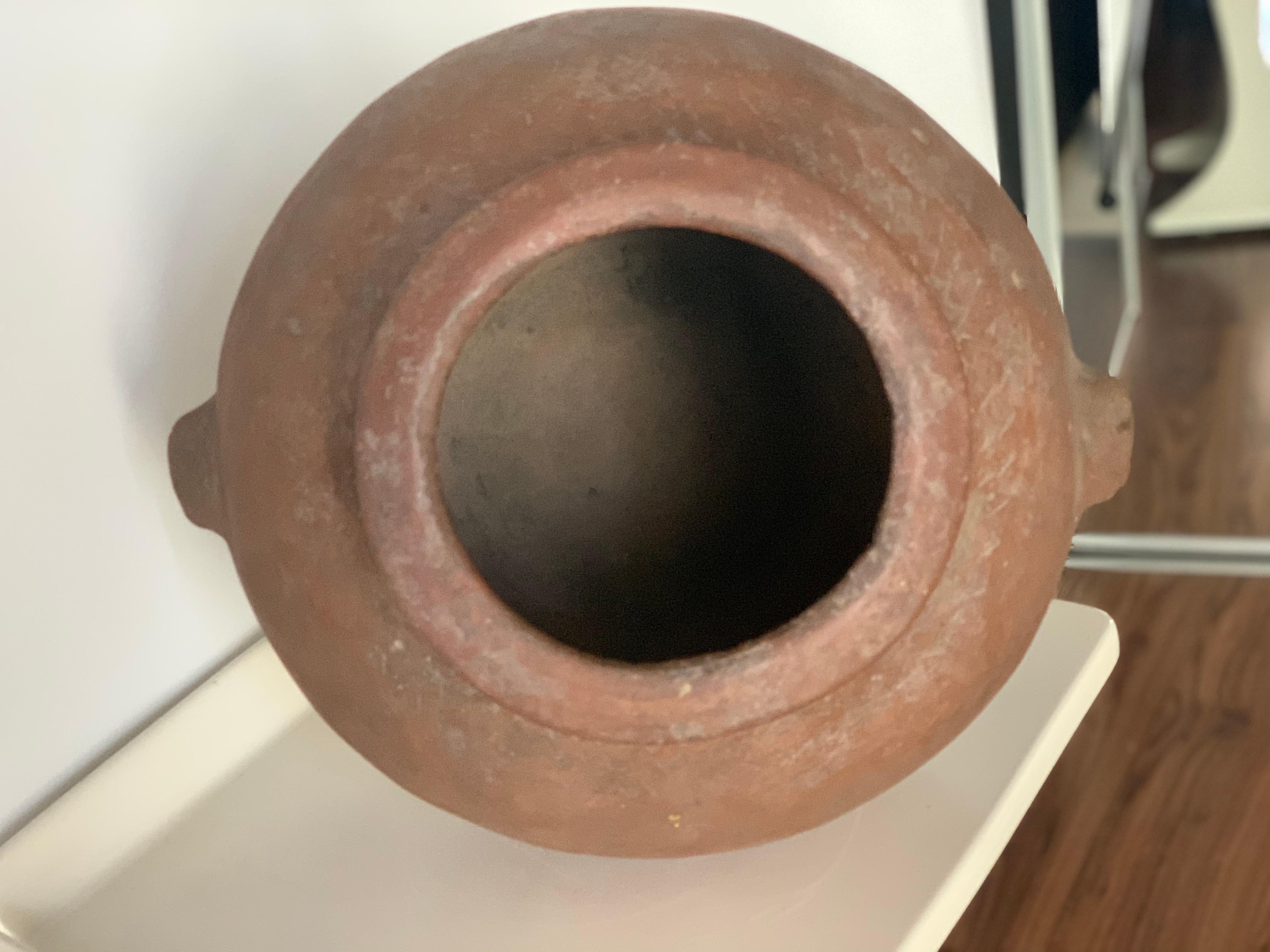 18th Century Handmade Terracotta Olive Jar, Vase with Two Handles, Spain In Good Condition In Miami, FL
