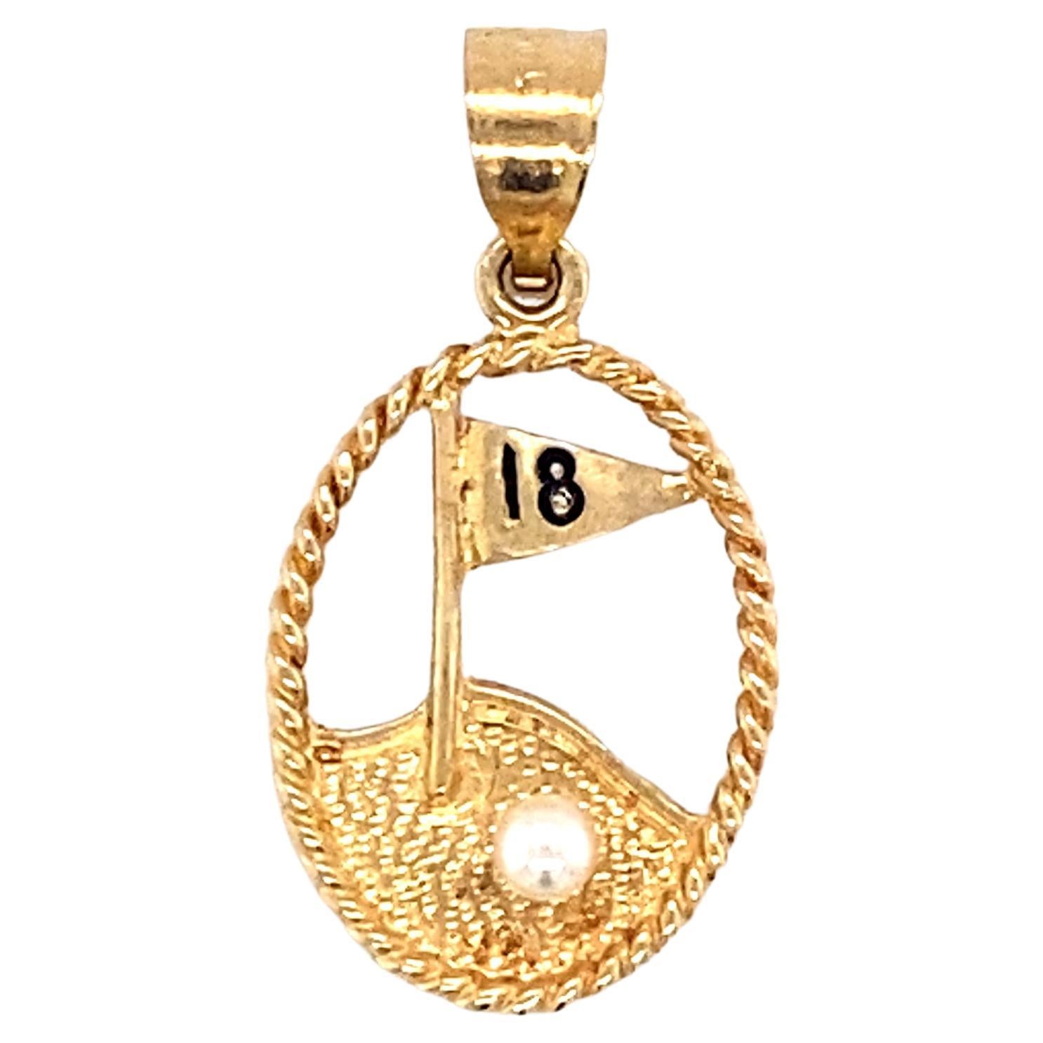 Circa 1980s 18th Hole Golf Charm with Pearl in 14 Karat Gold