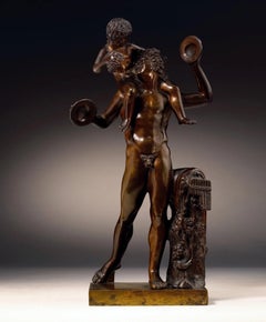 18th Italian Bronze statuette of a Satyr and the Young Bacchus