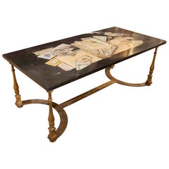 Antique 18th Italian Coffee Table with Nlack Stucco Top in Trompe-l'œil Style with Foot