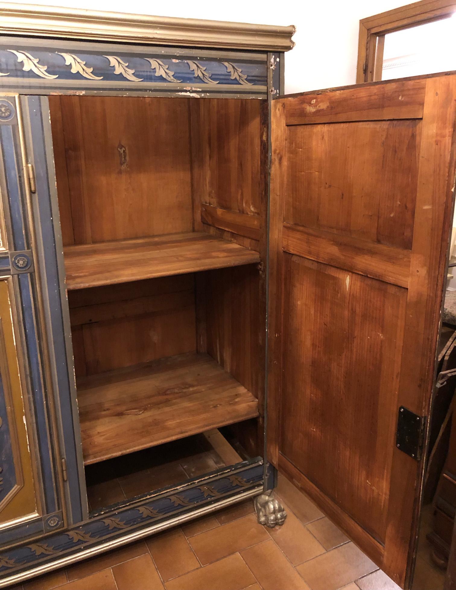 18th Italian Painted Wardrobe in Solid Alder with Two Doors For Sale 3