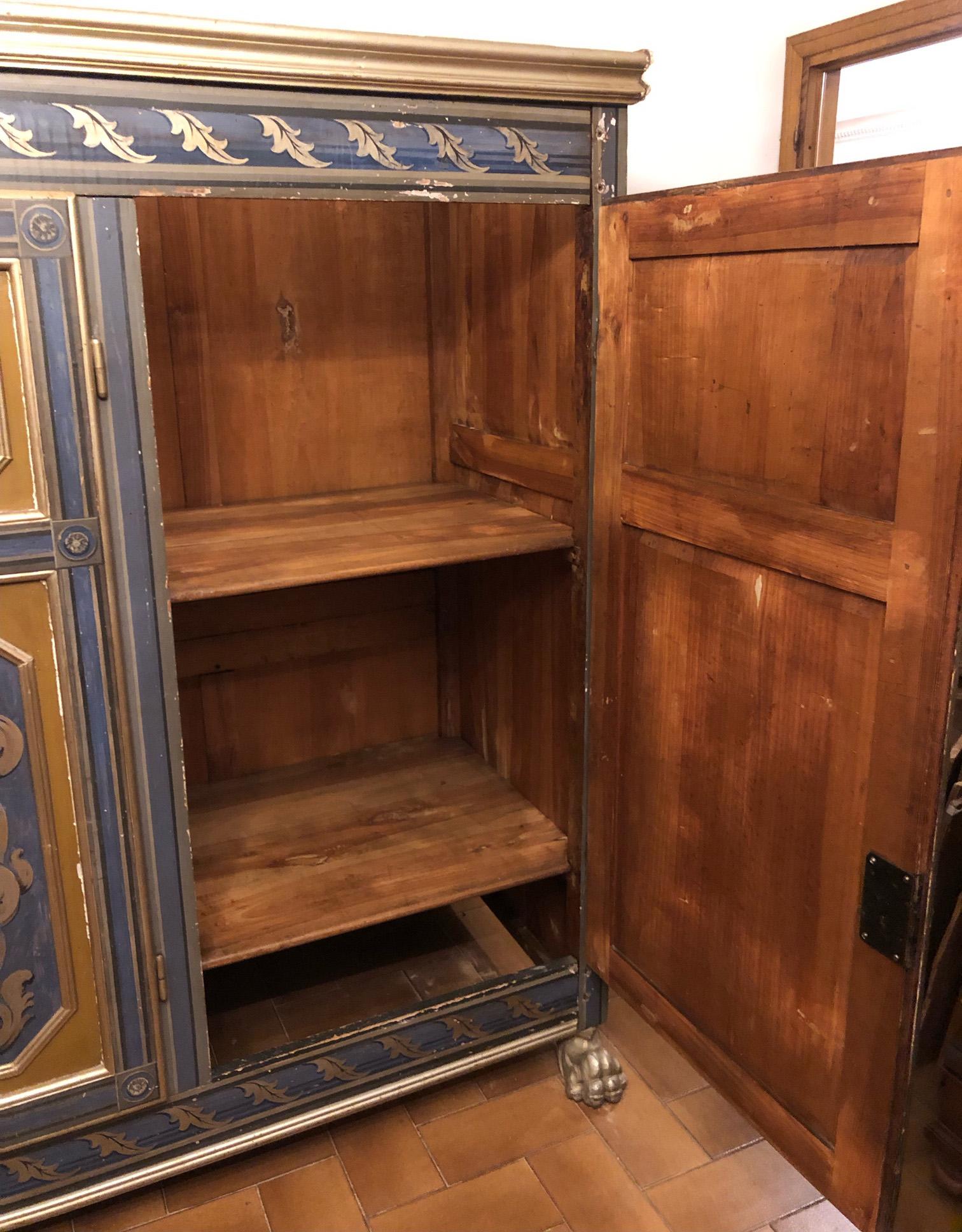 Baroque 18th Italian Painted Wardrobe in Solid Alder with Two Doors For Sale