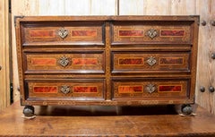 18th Italian Six-Drawer Bargueño with Marquetry and Original Hardware.