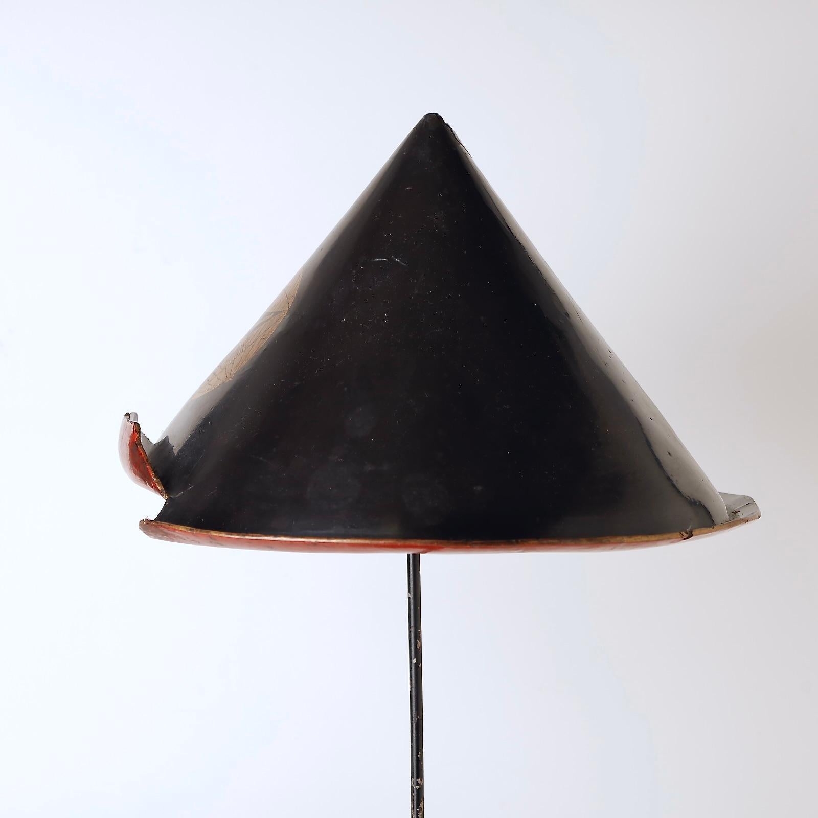 Wood 18th Lacquered Samurai Jingasa Hat with Misima Clan Crest For Sale