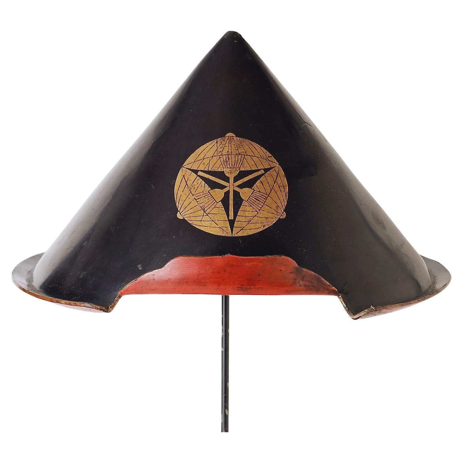 18th Lacquered Samurai Jingasa Hat with Misima Clan Crest