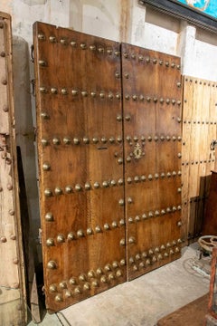 18th Large Antique Spanish Door with Bronze Ironwork nails