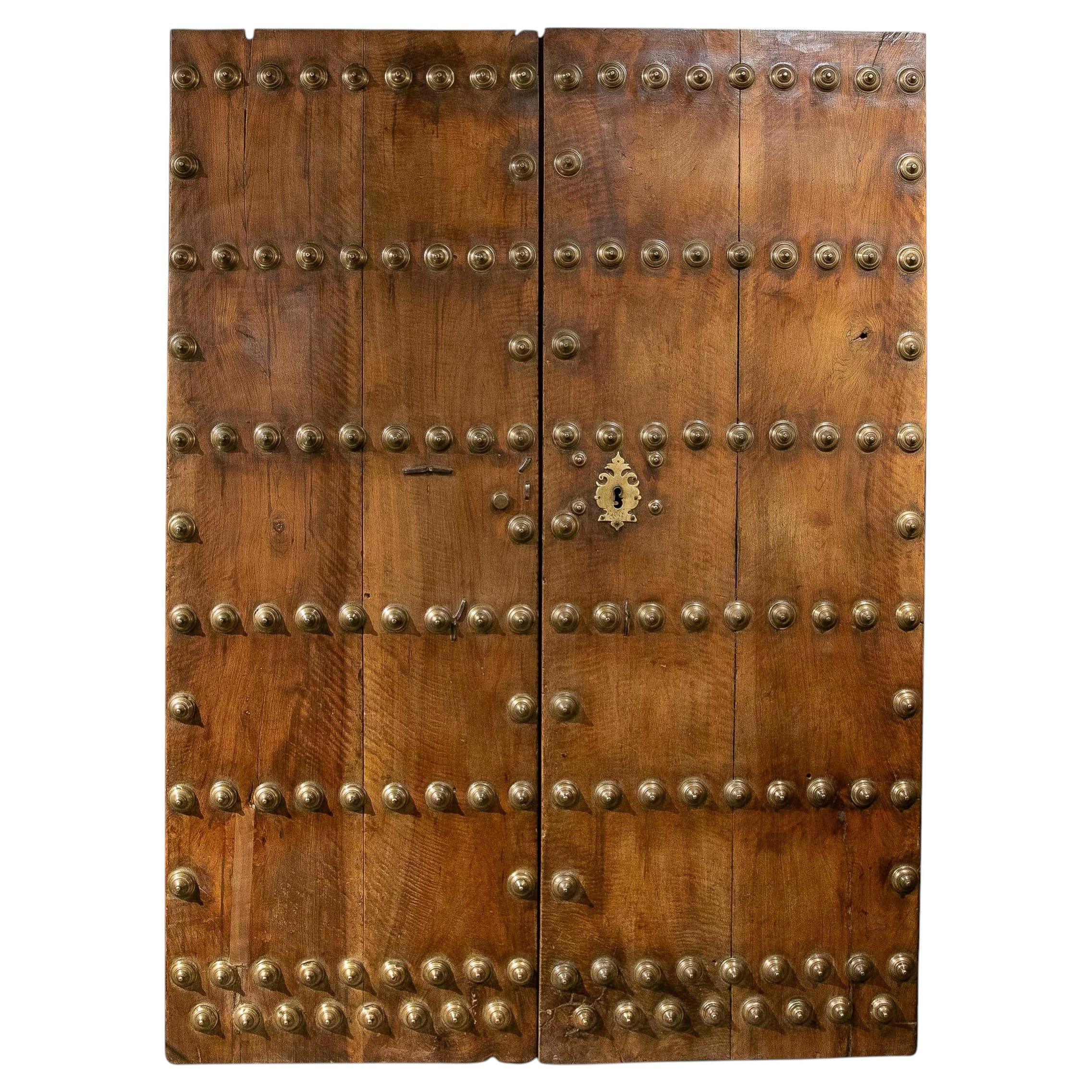 18th Large Antique Spanish Door with Bronze Ironwork nails