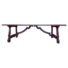 18th Large Spanish Dining or Desk Table with Carved Legs and Iron Stretcher