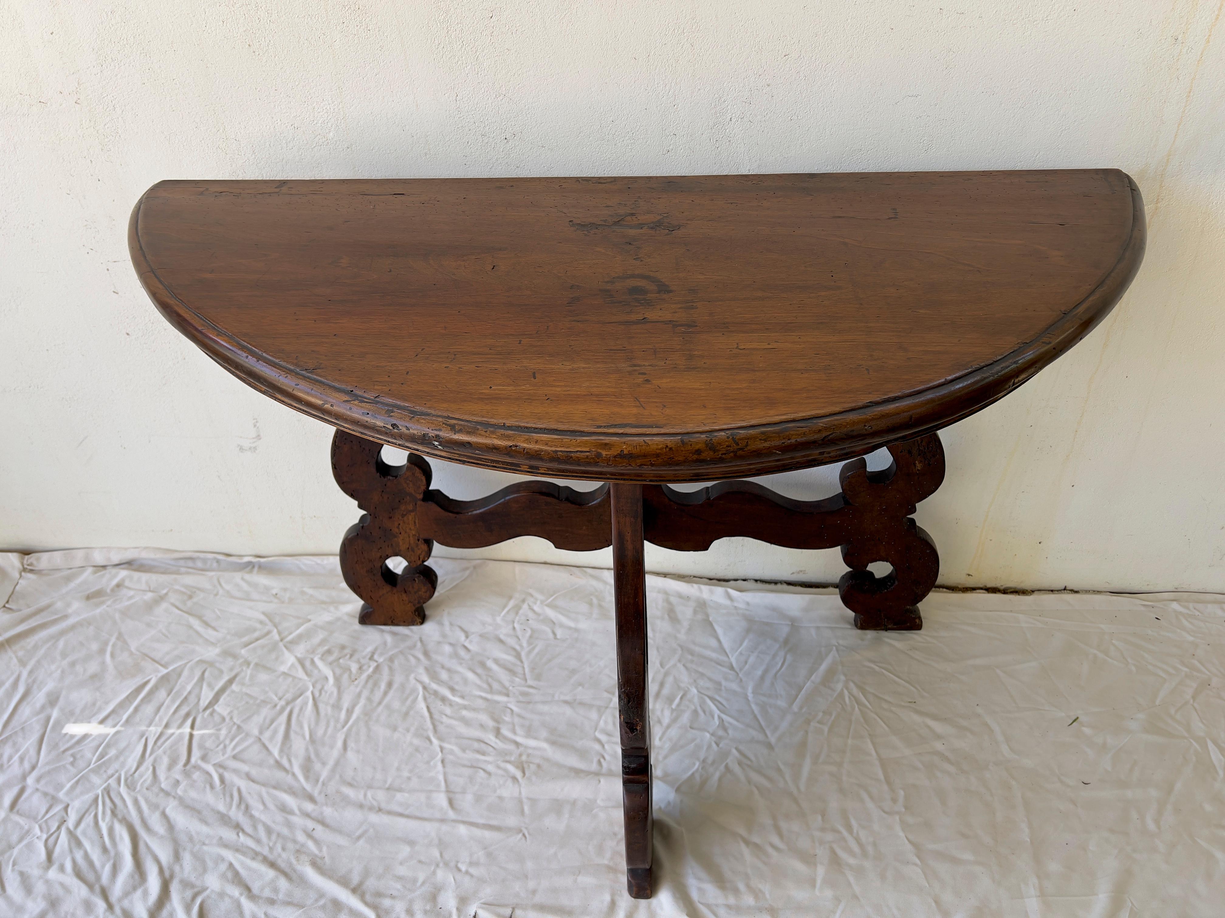 Chamfered 18th late Italian  half Round console For Sale