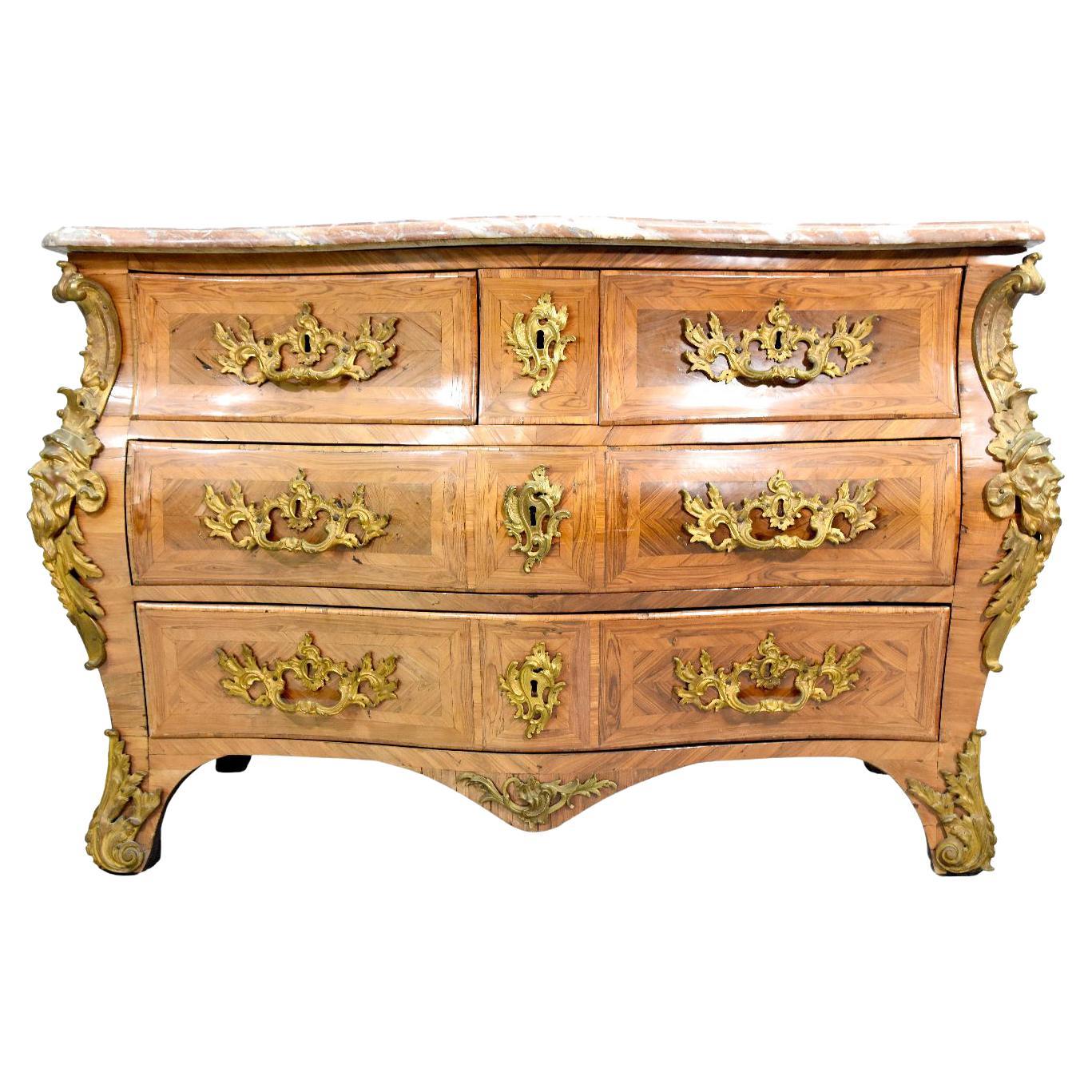 18th Louis XV Period Tomb Chest of Drawers in Kingwood Veneer and Gilt Bronze For Sale