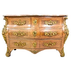 Antique 18th Louis XV Period Tomb Chest of Drawers in Kingwood Veneer and Gilt Bronze