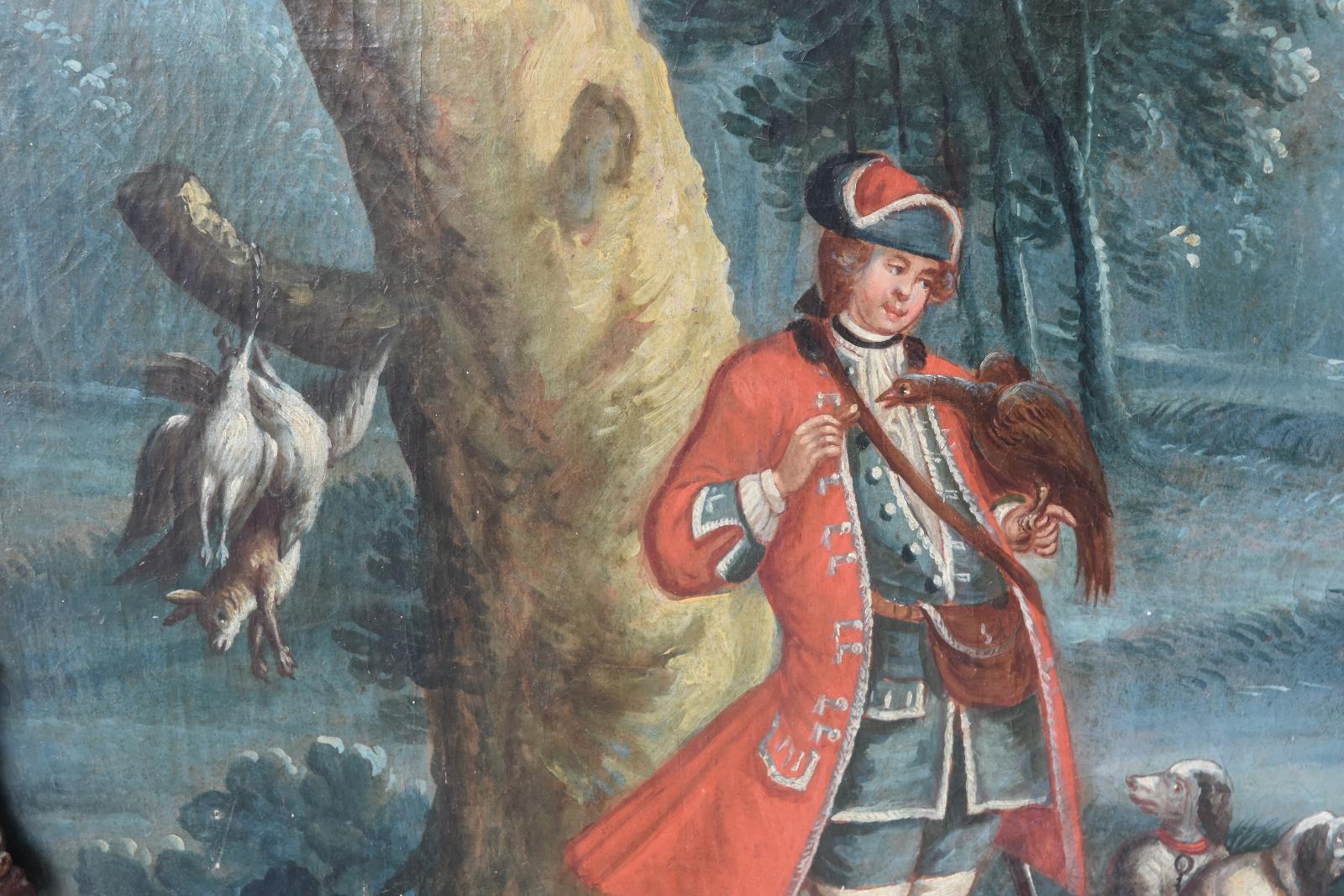 Portes en acajou du 18ème siècle d'époque Louis XV décorées d'une peinture de chasse en vente 4