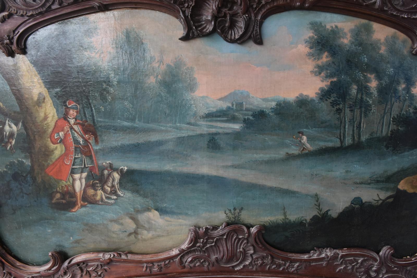 18th Century Mahogany Doors Louis XV Period Decorated with Hunting Painting For Sale 8