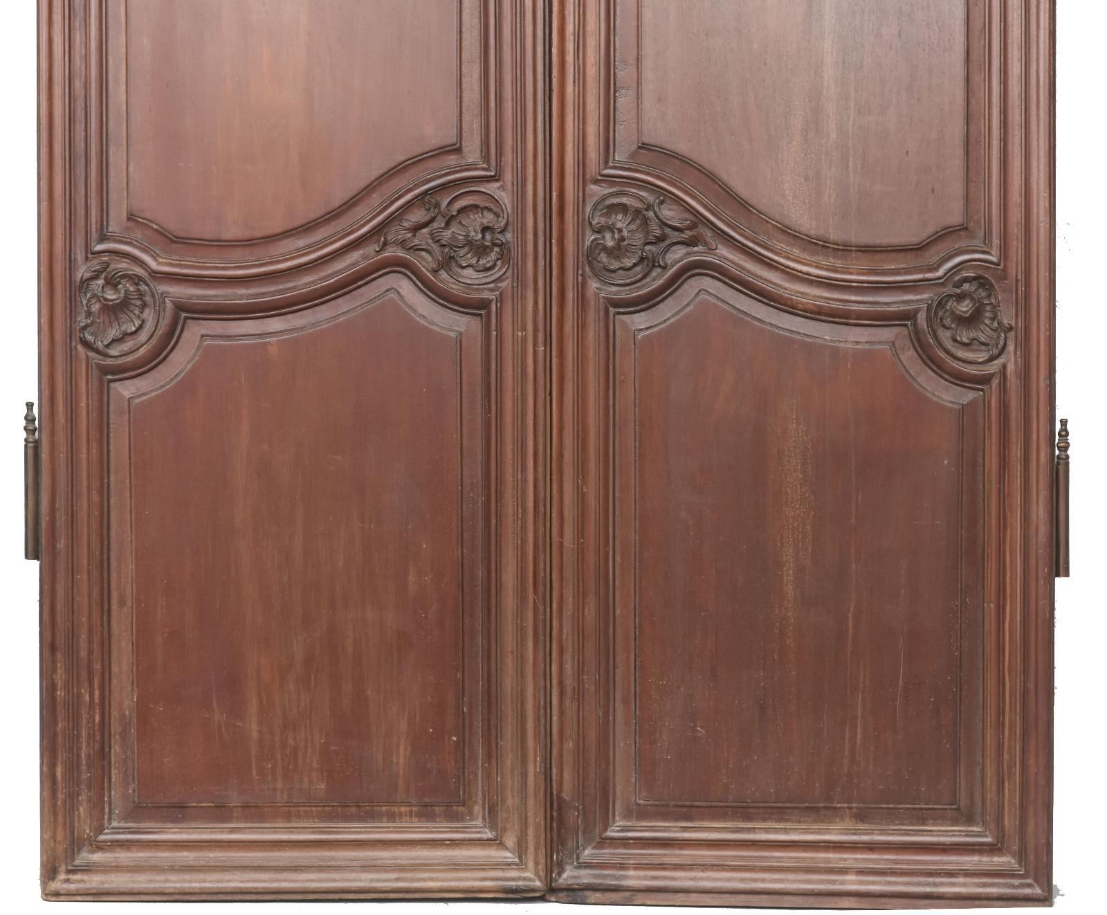 18th Century and Earlier 18th Century Mahogany Doors Louis XV Period Decorated with Hunting Painting For Sale