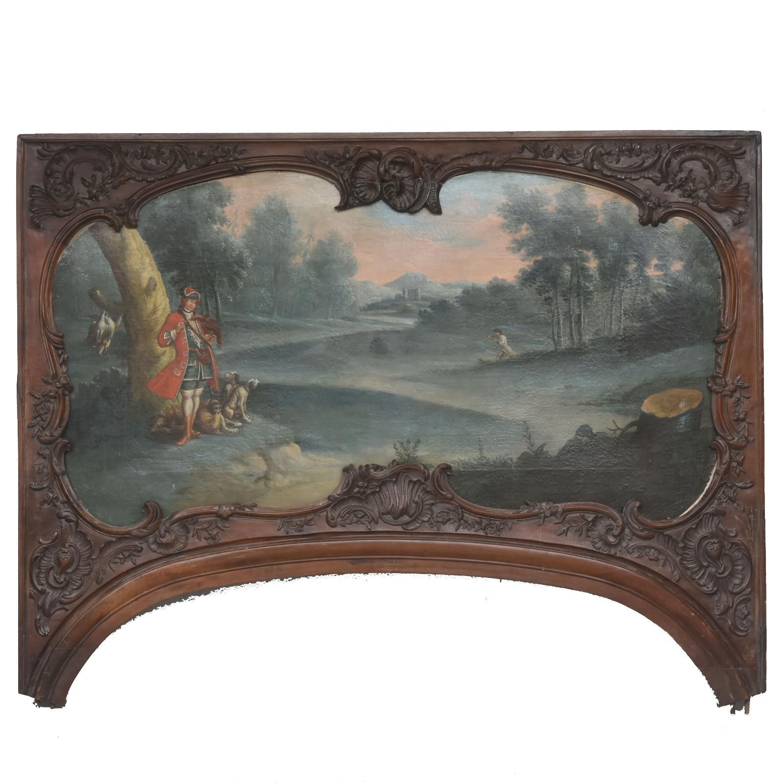18th Century Mahogany Doors Louis XV Period Decorated with Hunting Painting For Sale 1