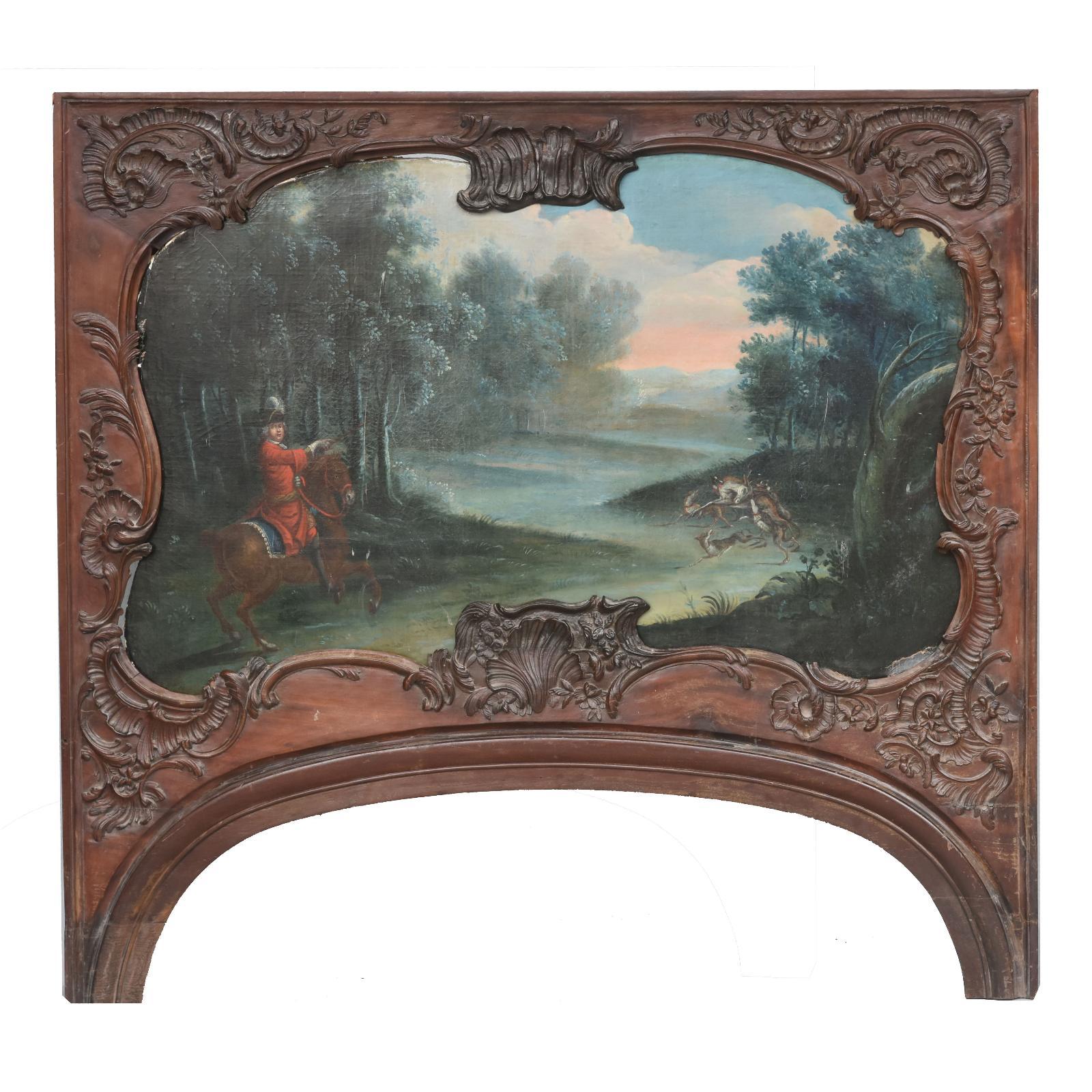 18th Century Mahogany Doors Louis XV Period Decorated with Hunting Painting For Sale 2