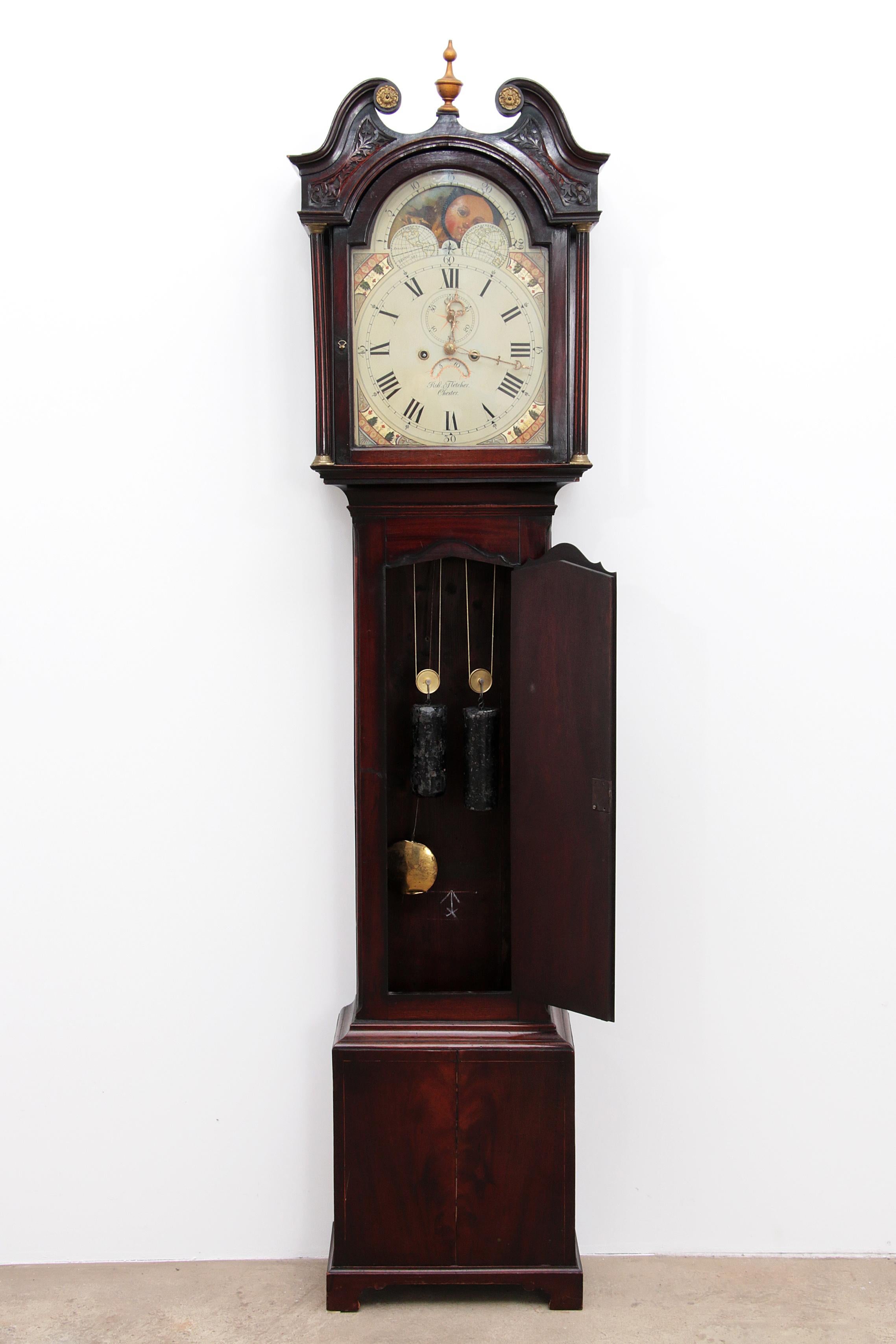 18th Mahogany Longcase Clock Robert Fletcher Chester 1784-1820 For Sale 10
