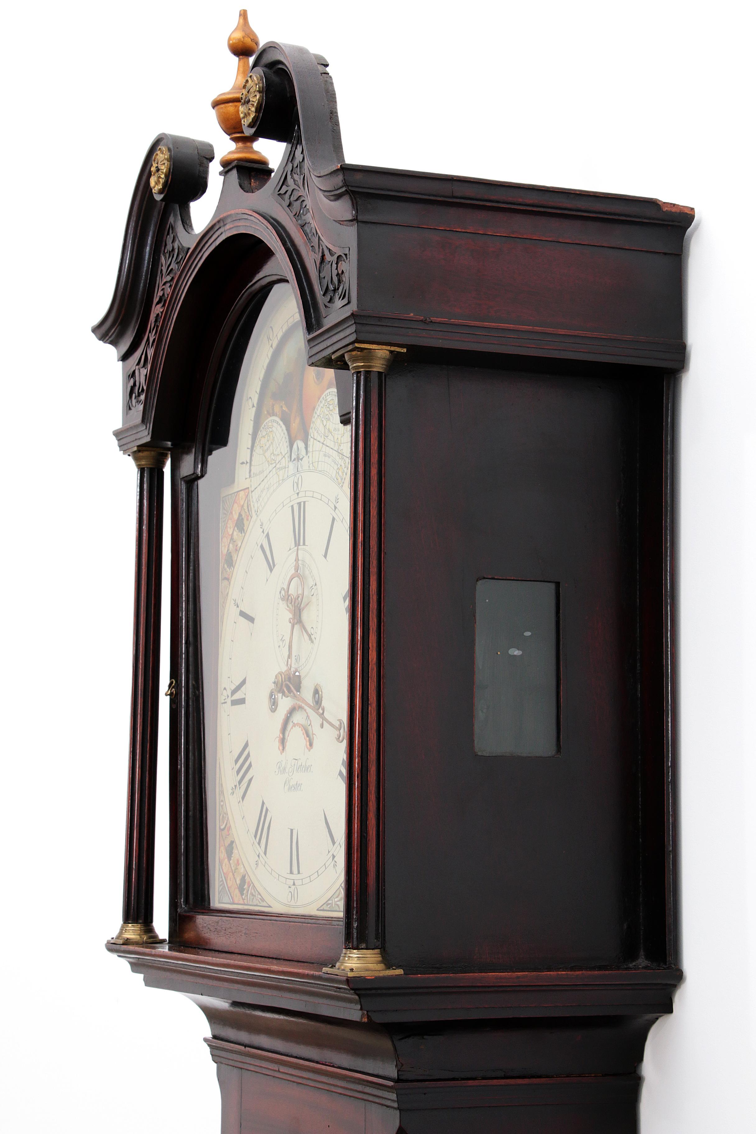 18th Mahogany Longcase Clock Robert Fletcher Chester 1784-1820 For Sale 12