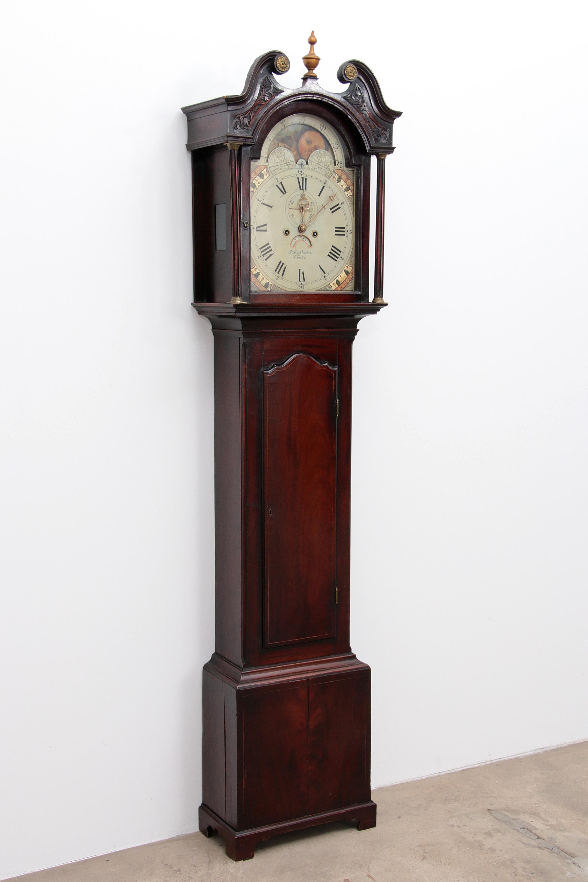 Georgian 18th Mahogany Longcase Clock Robert Fletcher Chester 1784-1820 For Sale