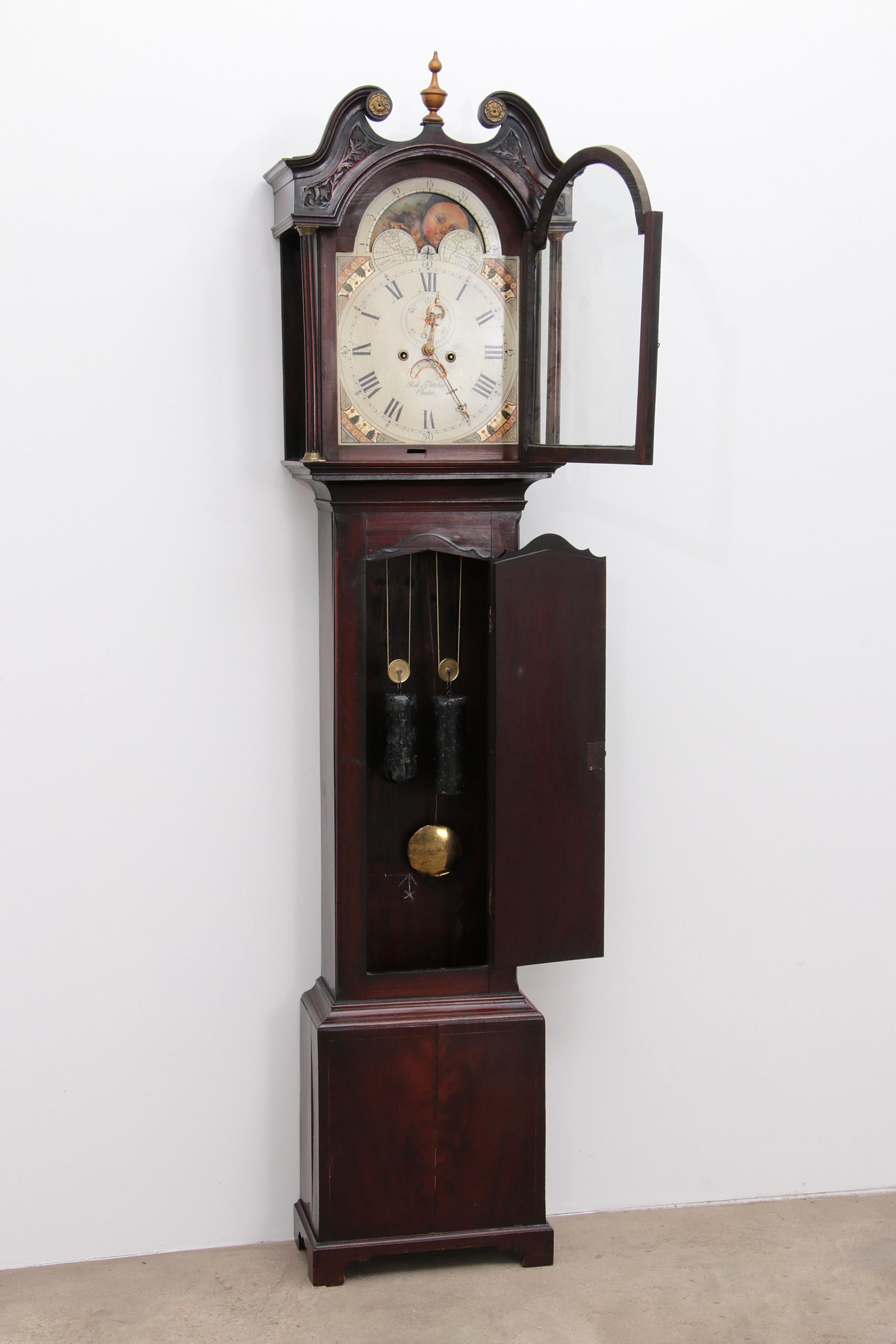 English 18th Mahogany Longcase Clock Robert Fletcher Chester 1784-1820 For Sale