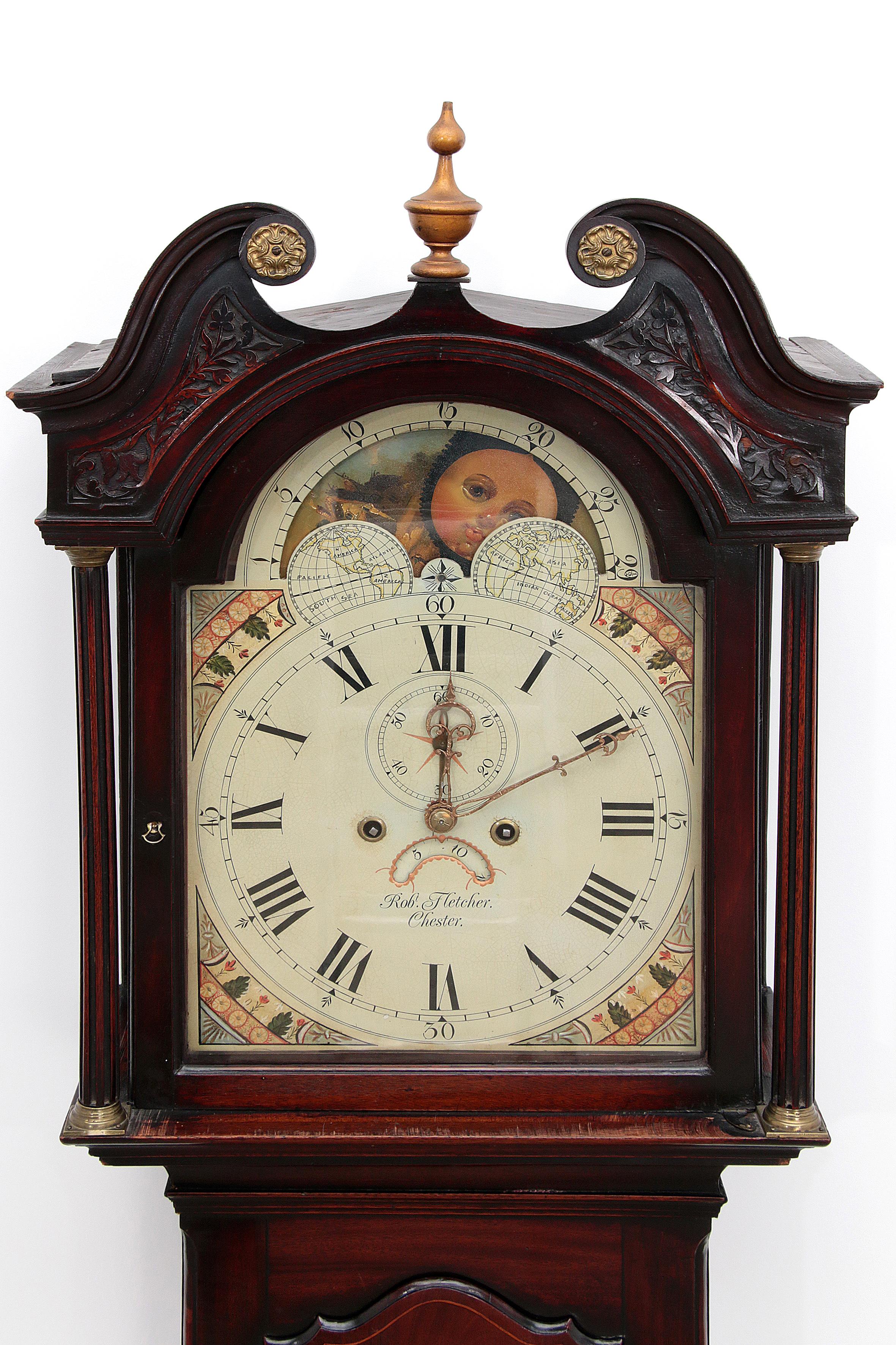 18th Mahogany Longcase Clock Robert Fletcher Chester 1784-1820 In Good Condition For Sale In Oirlo, LI