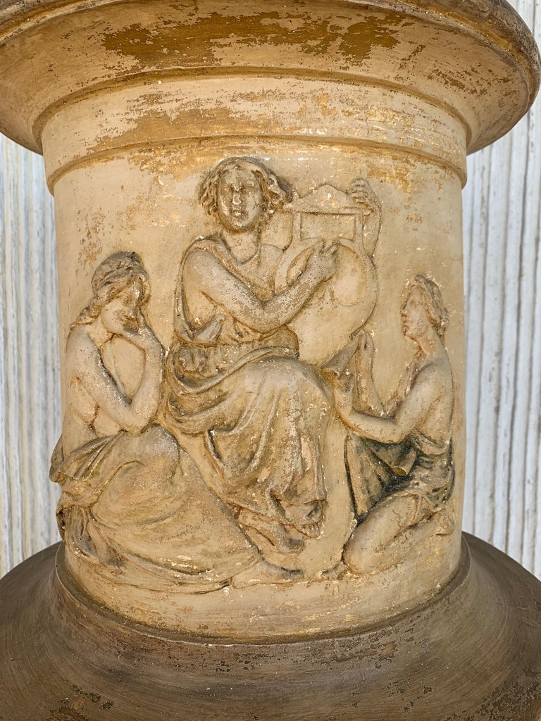 Rococo Massive Neoclassical Terracotta Garden Urn Campana-Form Depicting Goddesses For Sale
