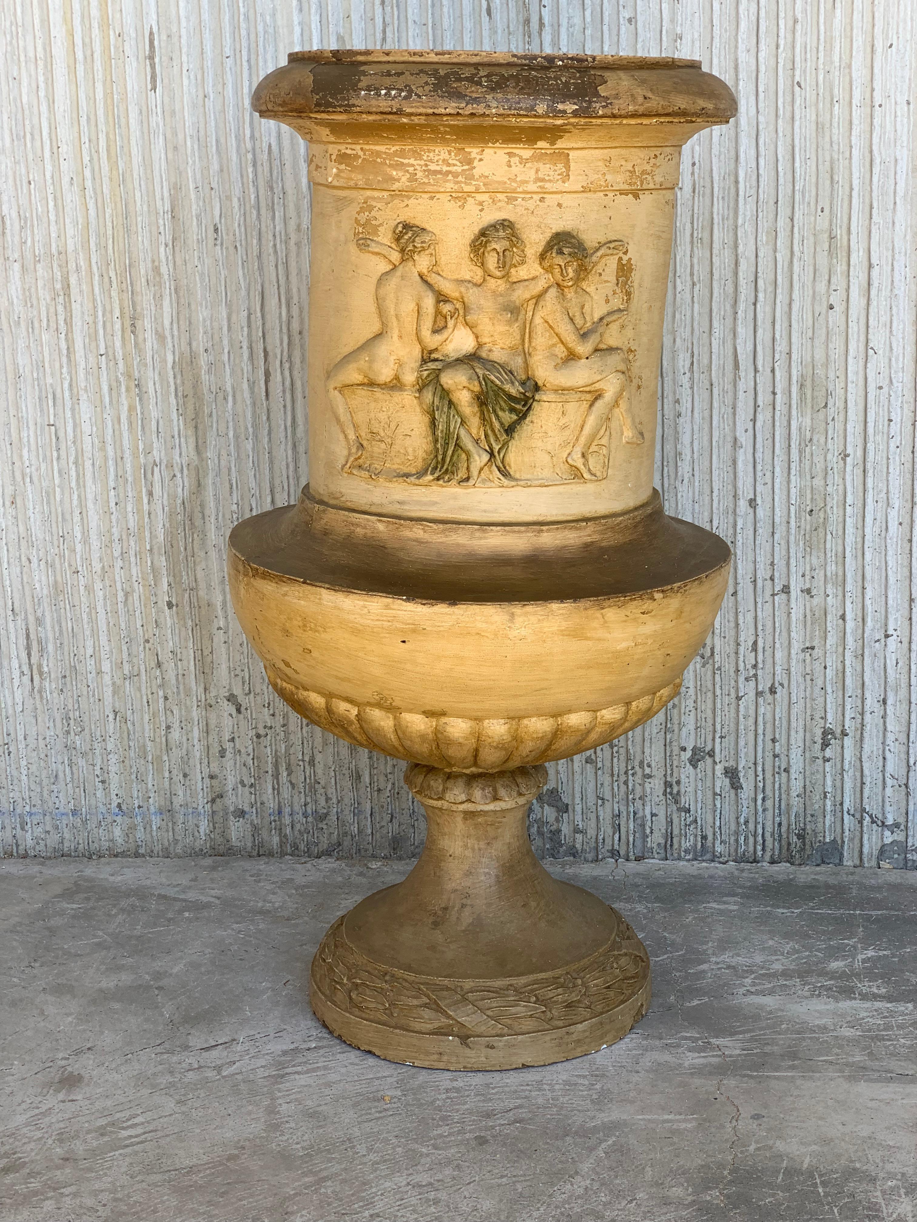 Italian Massive Neoclassical Terracotta Garden Urn Campana-Form Depicting Goddesses For Sale
