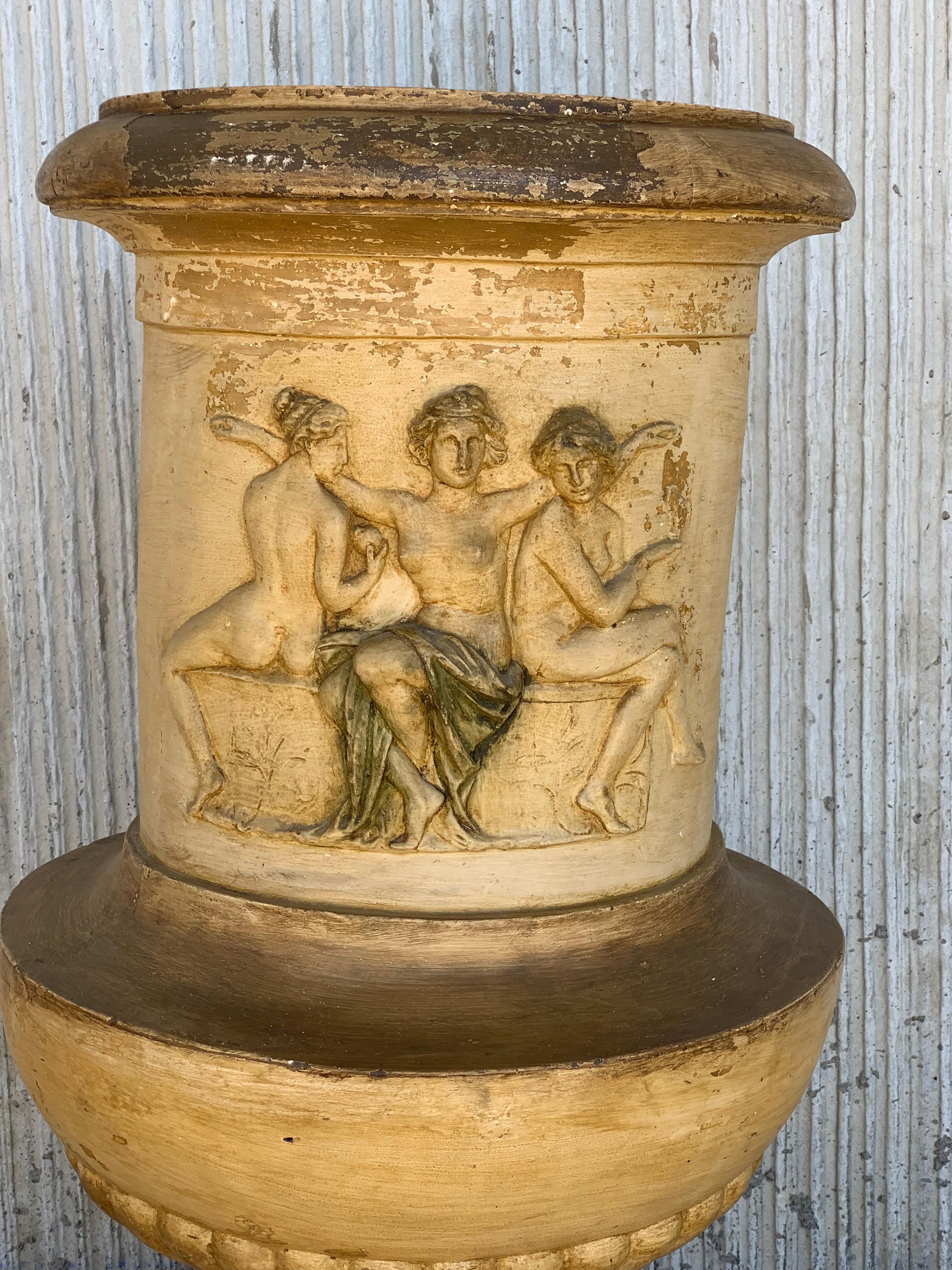 Massive Neoclassical Terracotta Garden Urn Campana-Form Depicting Goddesses In Good Condition For Sale In Miami, FL