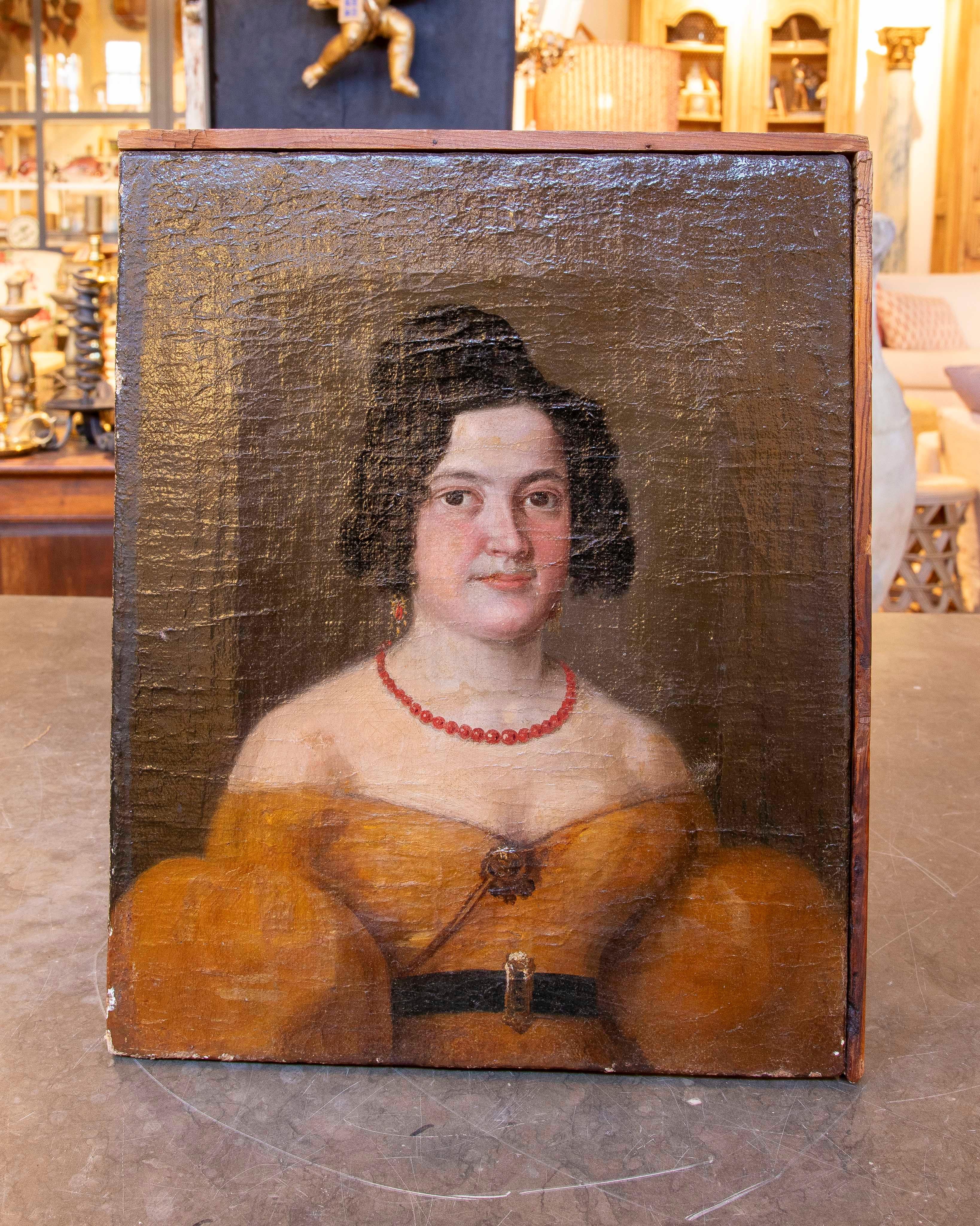 18th Oil on Canvas Painted Portrait of a Woman 