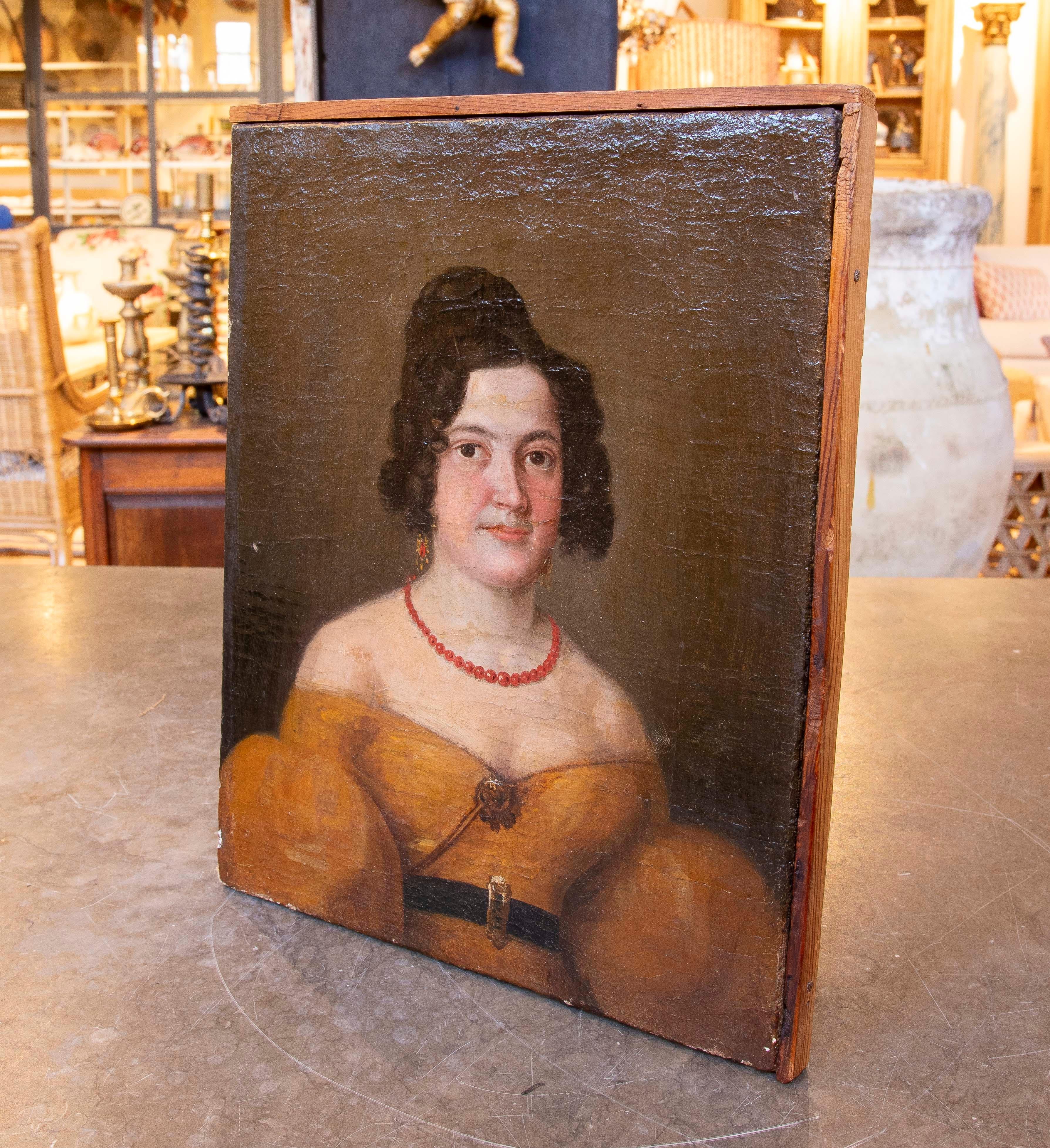 Spanish 18th Oil on Canvas Painted Portrait of a Woman