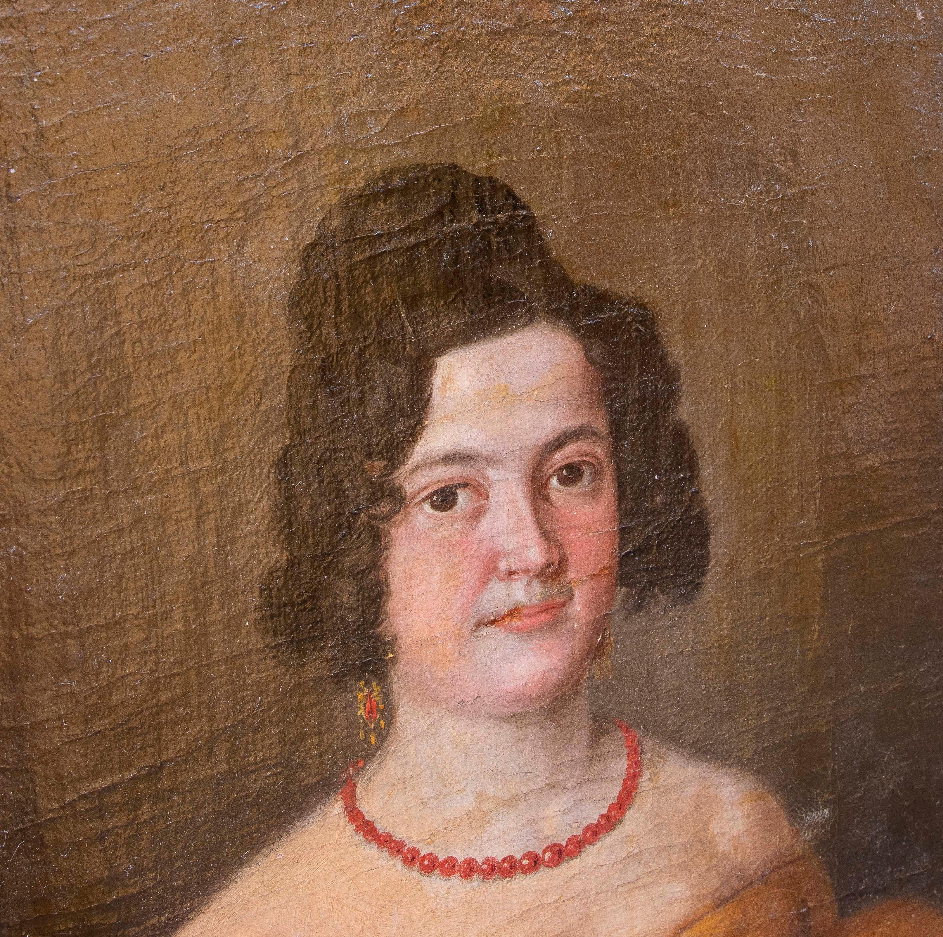 18th Oil on Canvas Painted Portrait of a Woman In Good Condition In Marbella, ES