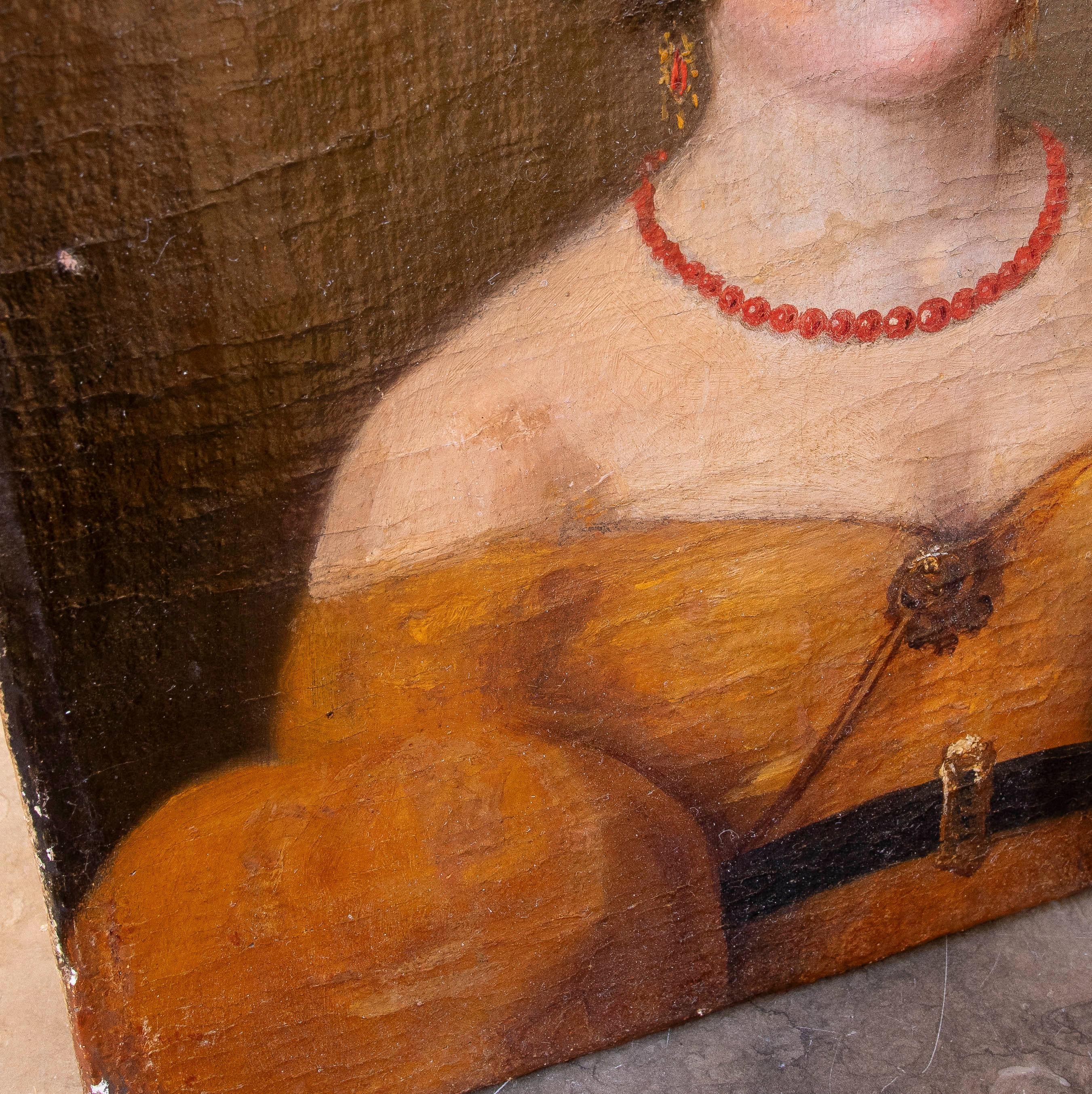 18th Century and Earlier 18th Oil on Canvas Painted Portrait of a Woman