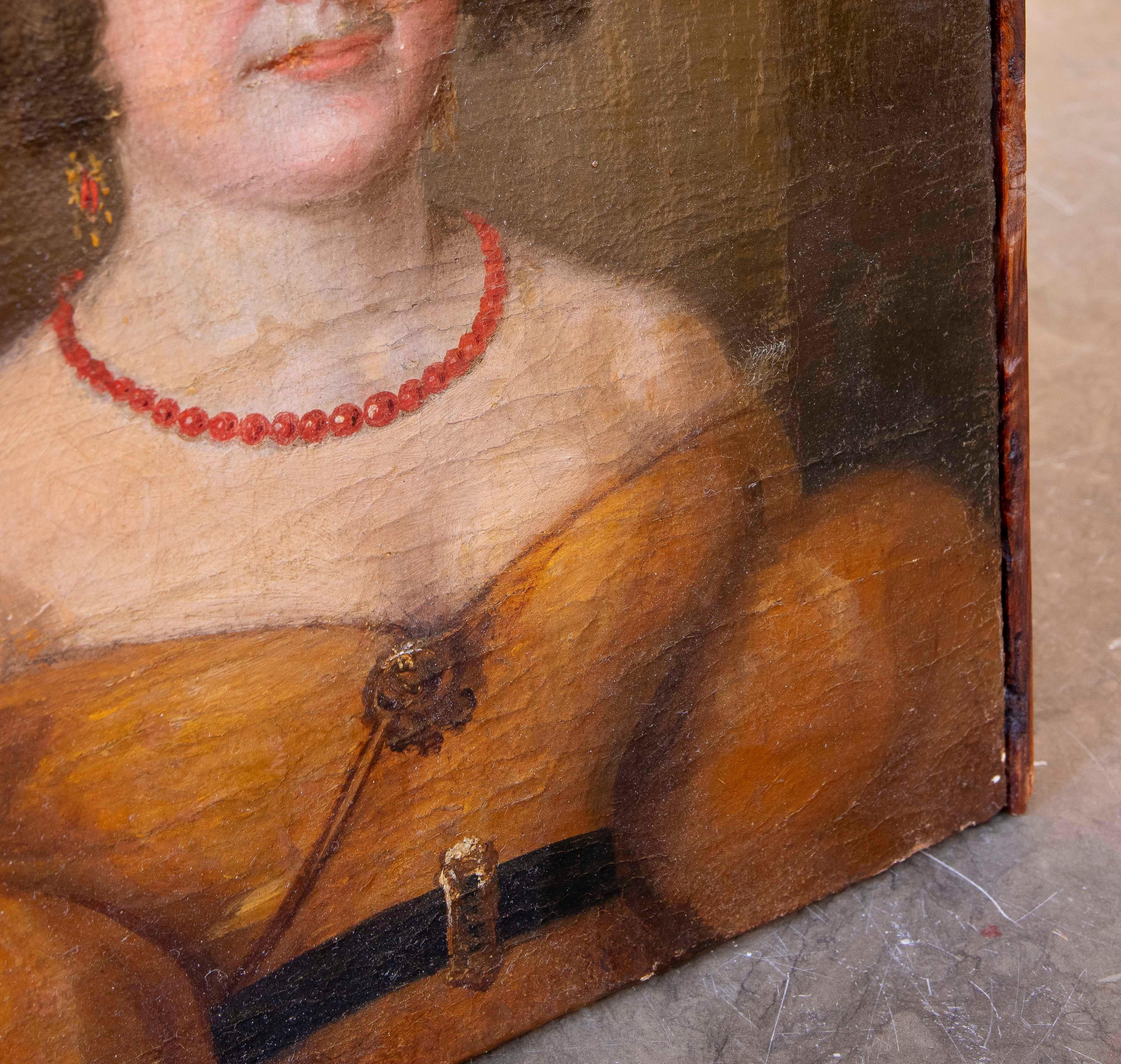 18th Oil on Canvas Painted Portrait of a Woman 1