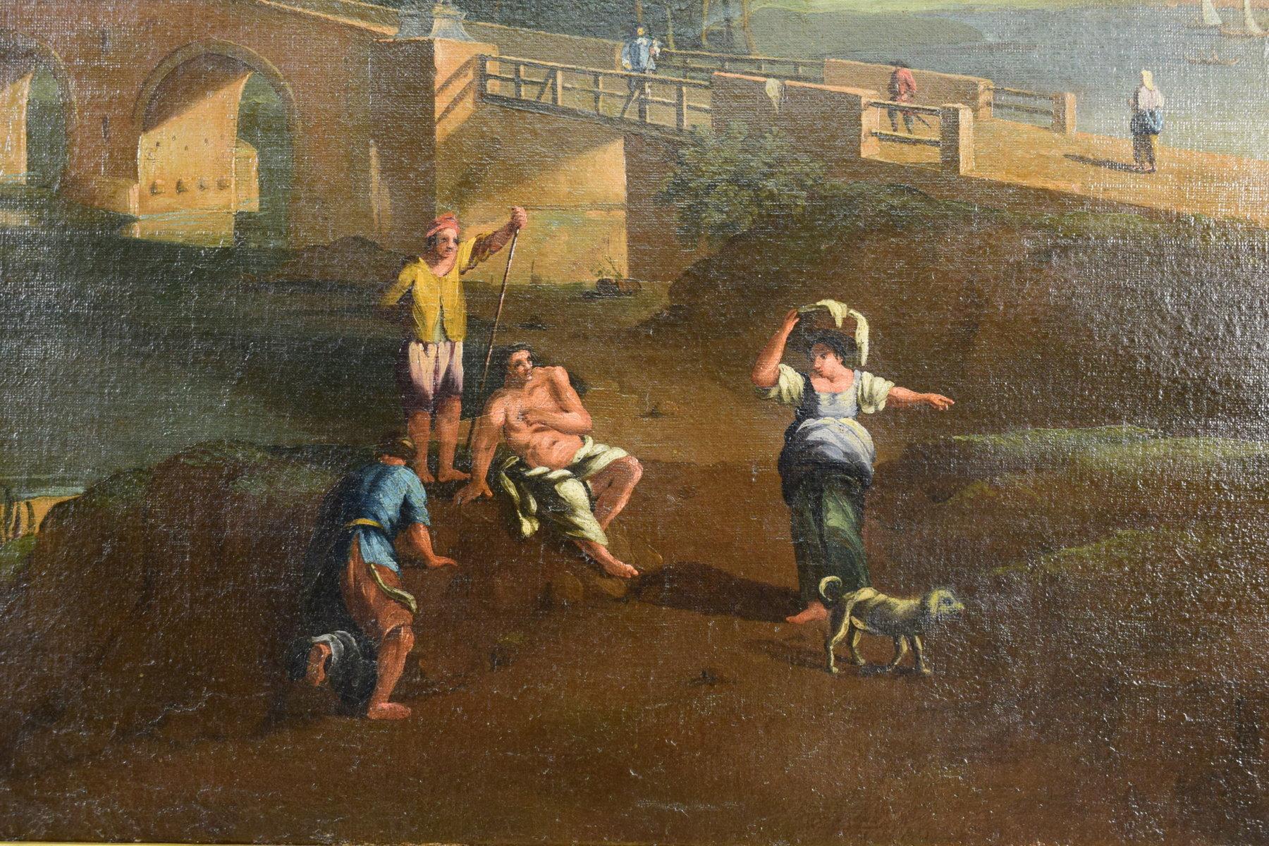 Öl auf Leinwand, römischer Anhänger von Paolo Anesi, Landschaft mit Milvio Bridge, Öl im Angebot 4