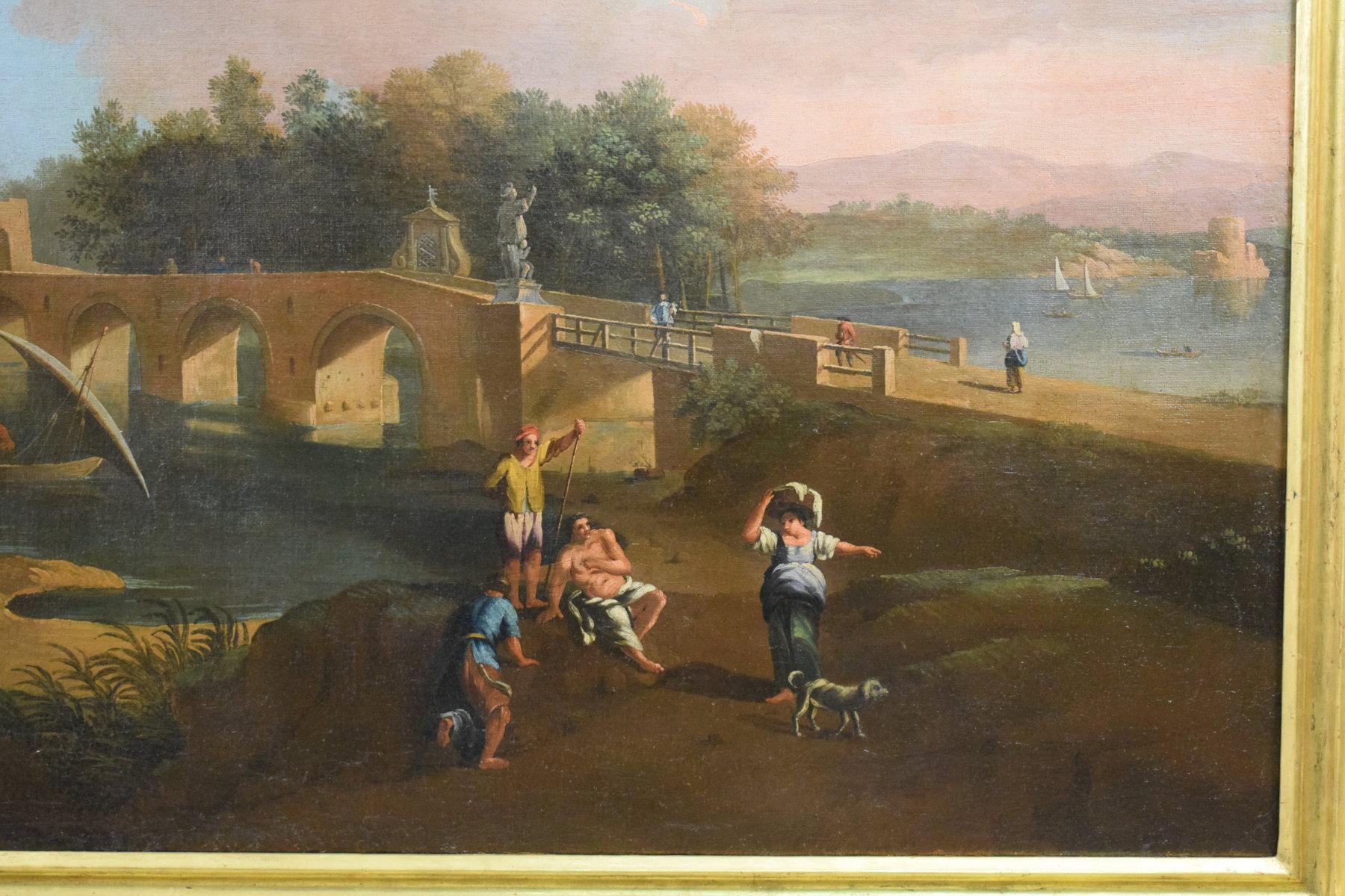 Öl auf Leinwand, römischer Anhänger von Paolo Anesi, Landschaft mit Milvio Bridge, Öl im Angebot 7