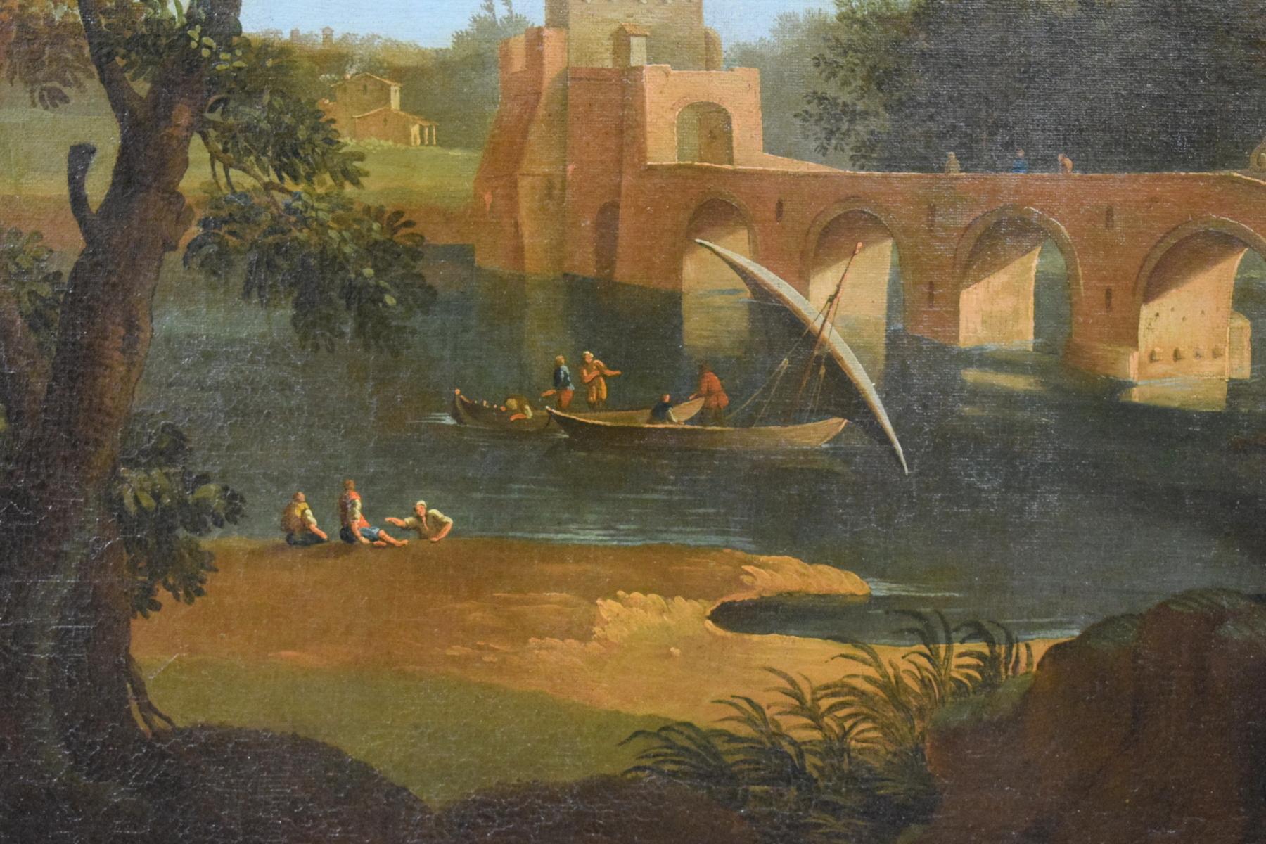 Öl auf Leinwand, römischer Anhänger von Paolo Anesi, Landschaft mit Milvio Bridge, Öl im Angebot 2